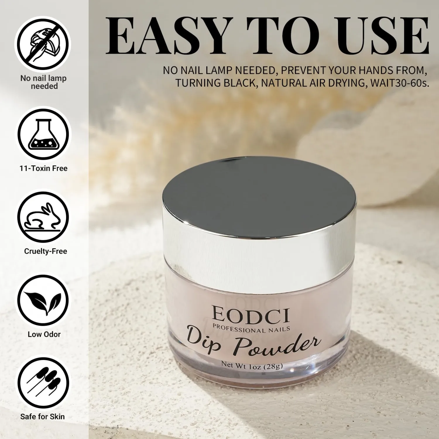 EODCI Dip Powder, Nude Color Dipping Powder French Nail Art Starter Manicure Salon DIY at Home, Odor-Free and Long-Lasting, No Needed Nail Lamp Curing, 1 Oz