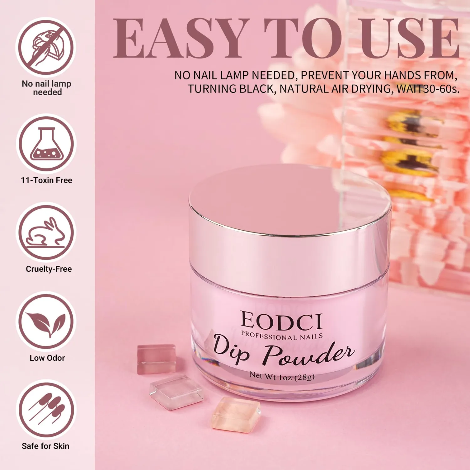 EODCI 1 Oz/28g Pink Dip Powder, Neutral Nail Dipping Powder for Long-lasting 28 Days+ Dip Nail Art French Manicure Nail Starter & Professional Home DIY Salon Use, No Needed Nail Lamp Curing
