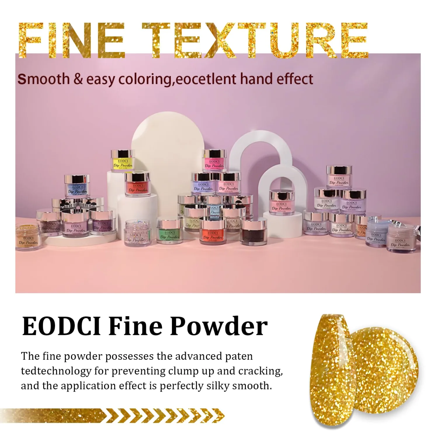 EODCI Salon Quality Glitter Gold Nail Dip Powder 1OZ Sparkle Glitters Nail Dipping Powder with Opal Foils, Smooth Fine Powder Easy to use for starters, Metallic