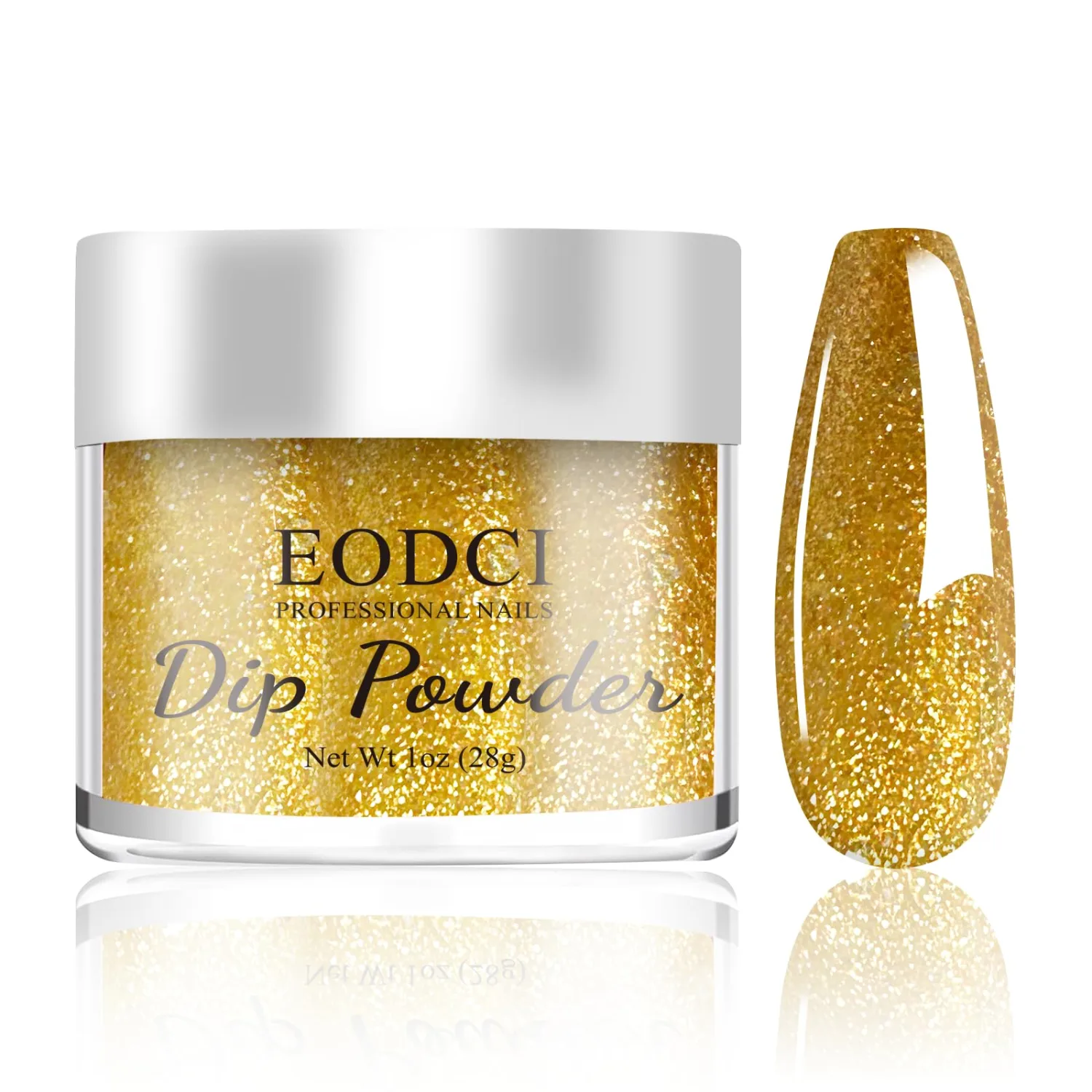 EODCI Salon Quality Glitter Gold Nail Dip Powder 1OZ Sparkle Glitters Nail Dipping Powder with Opal Foils, Smooth Fine Powder Easy to use for starters, Metallic