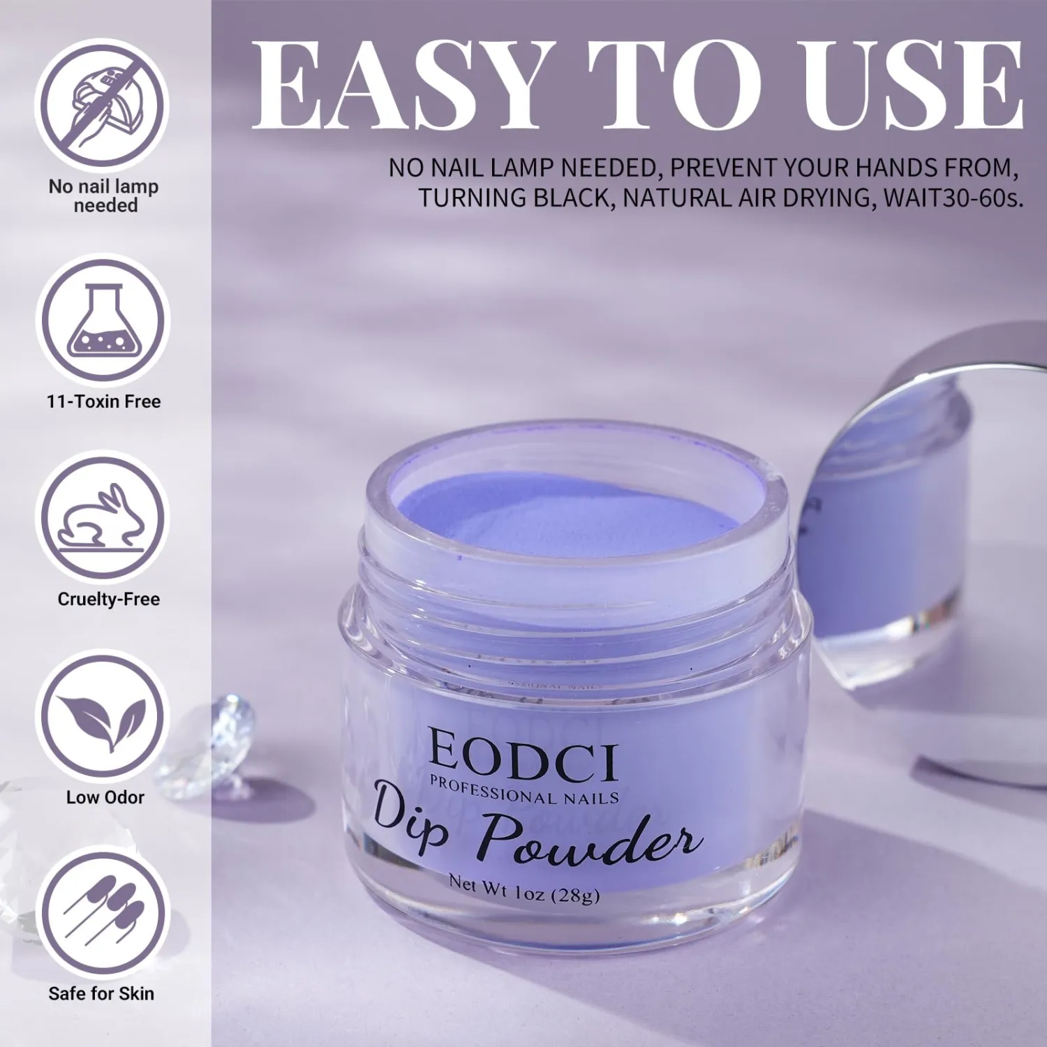 Nail Dip Powder Purple Blue Color, EODCI Dipping Powder French Nail Art Starter Manicure Salon DIY at Home, Odor-Free and Long-Lasting, No Needed Nail Lamp Curing, 1 Oz