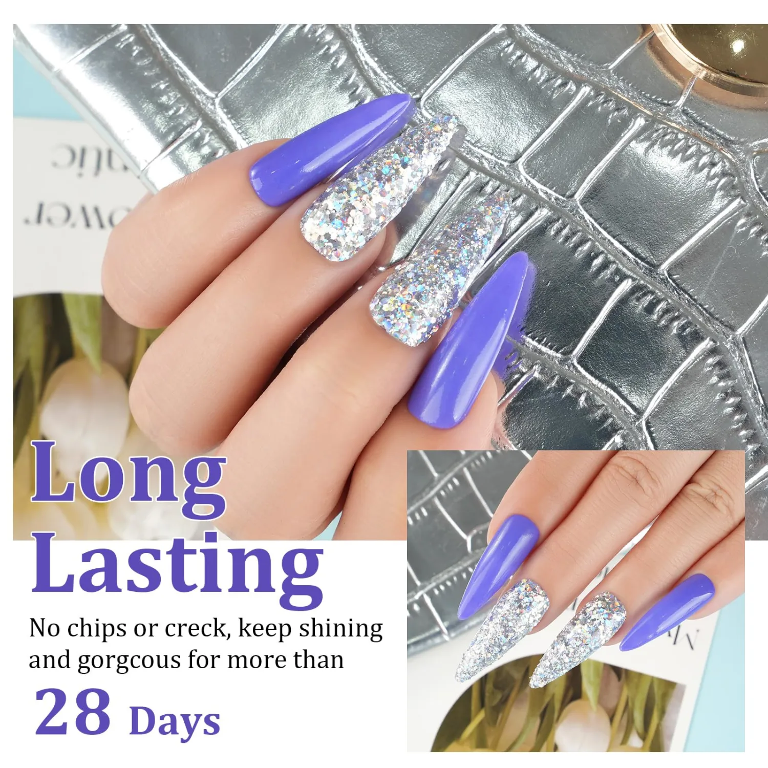 Nail Dip Powder Purple Blue Color, EODCI Dipping Powder French Nail Art Starter Manicure Salon DIY at Home, Odor-Free and Long-Lasting, No Needed Nail Lamp Curing, 1 Oz