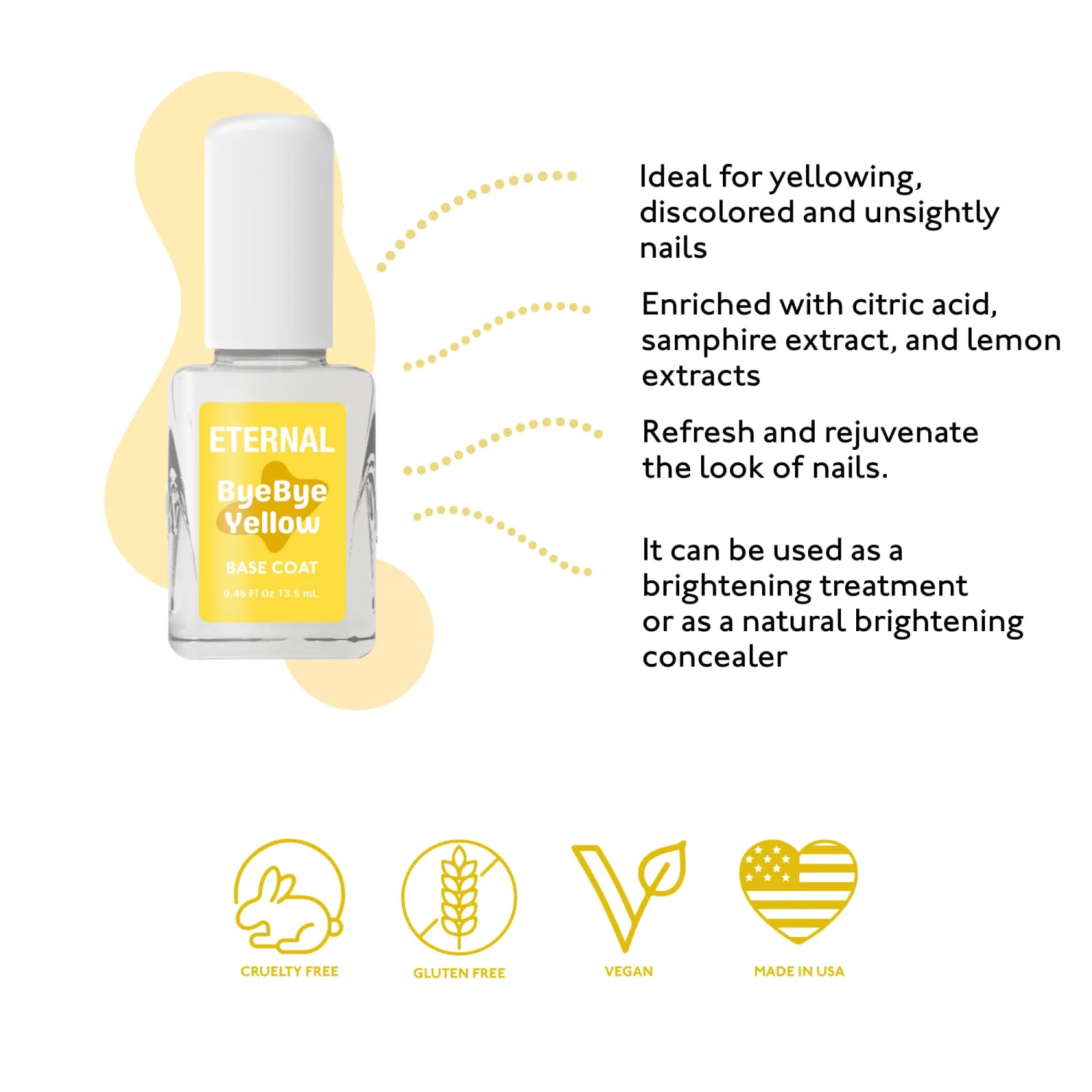 Eternal Goodbye Yellow Nail Brightener. Nail Whitening & Concealer for Yellow, Discolored Nails, Streak-Free Natural Finish