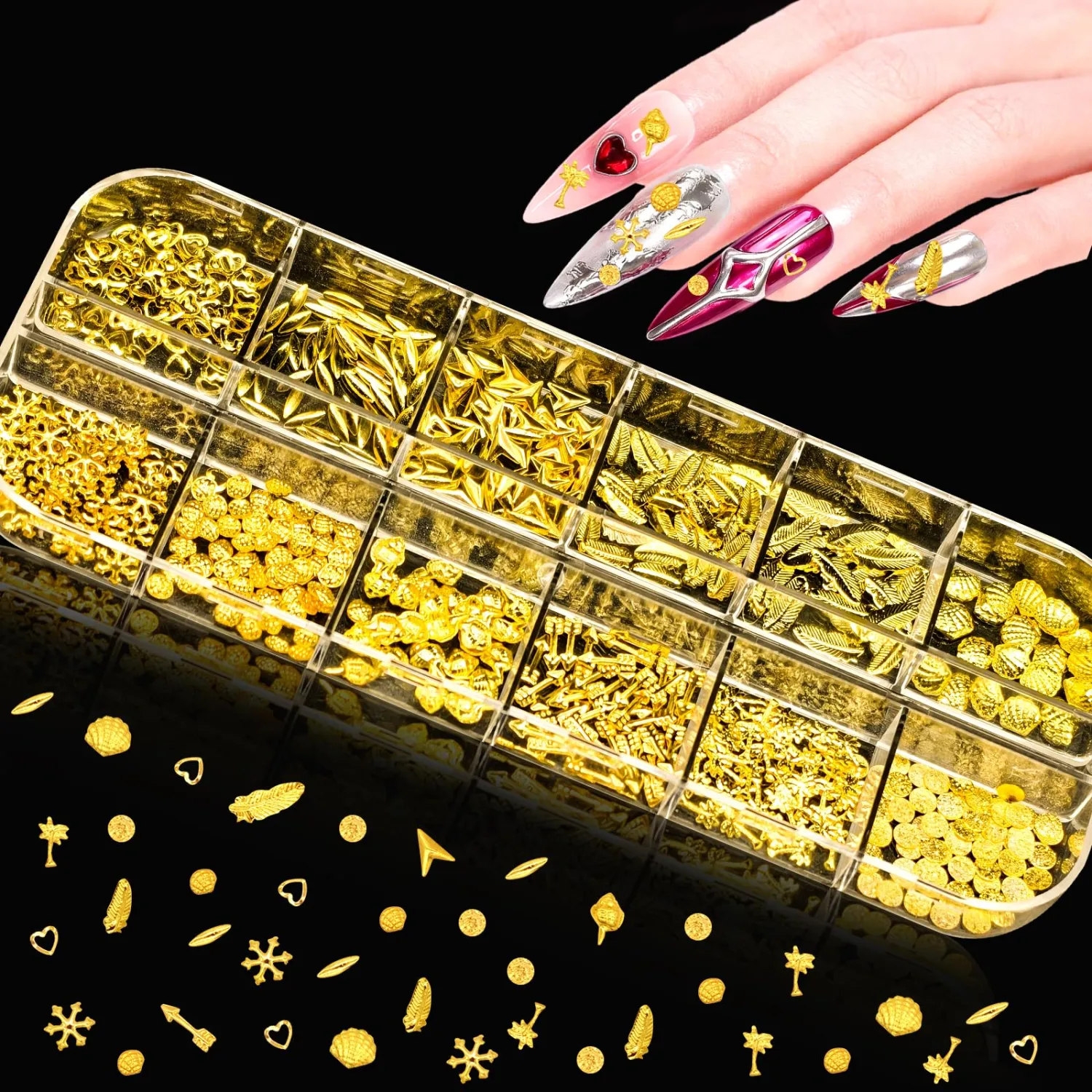 4 Boxes Nail Charms and Gems, Gold/Silver/Flatback White Pearl, Colorful Nail Gems, Various Shapes Y2K Nail Rhinestones and Charms for Nail Art Design, Beginner Friendly Nail Kit Accessories