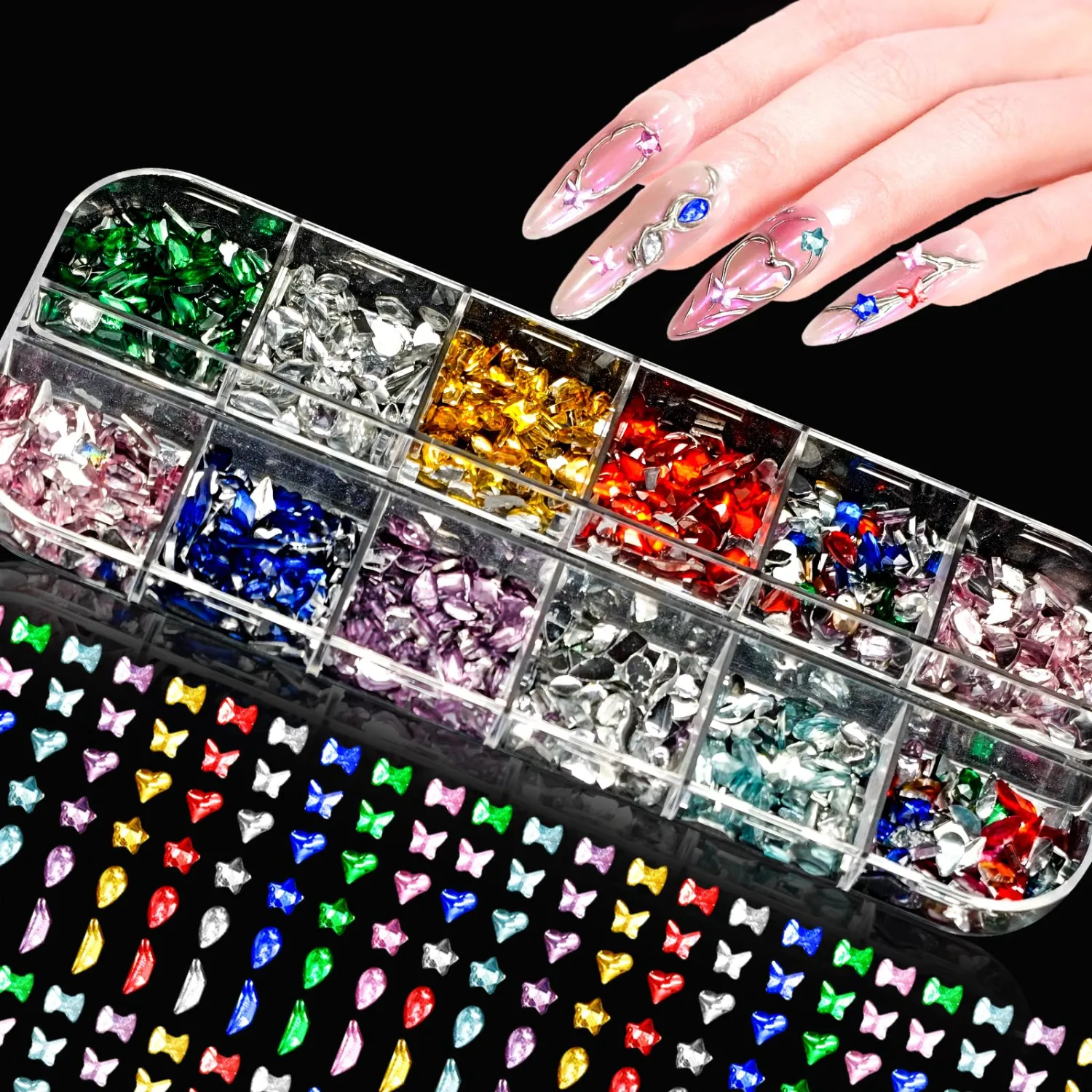 4 Boxes Nail Charms and Gems, Gold/Silver/Flatback White Pearl, Colorful Nail Gems, Various Shapes Y2K Nail Rhinestones and Charms for Nail Art Design, Beginner Friendly Nail Kit Accessories