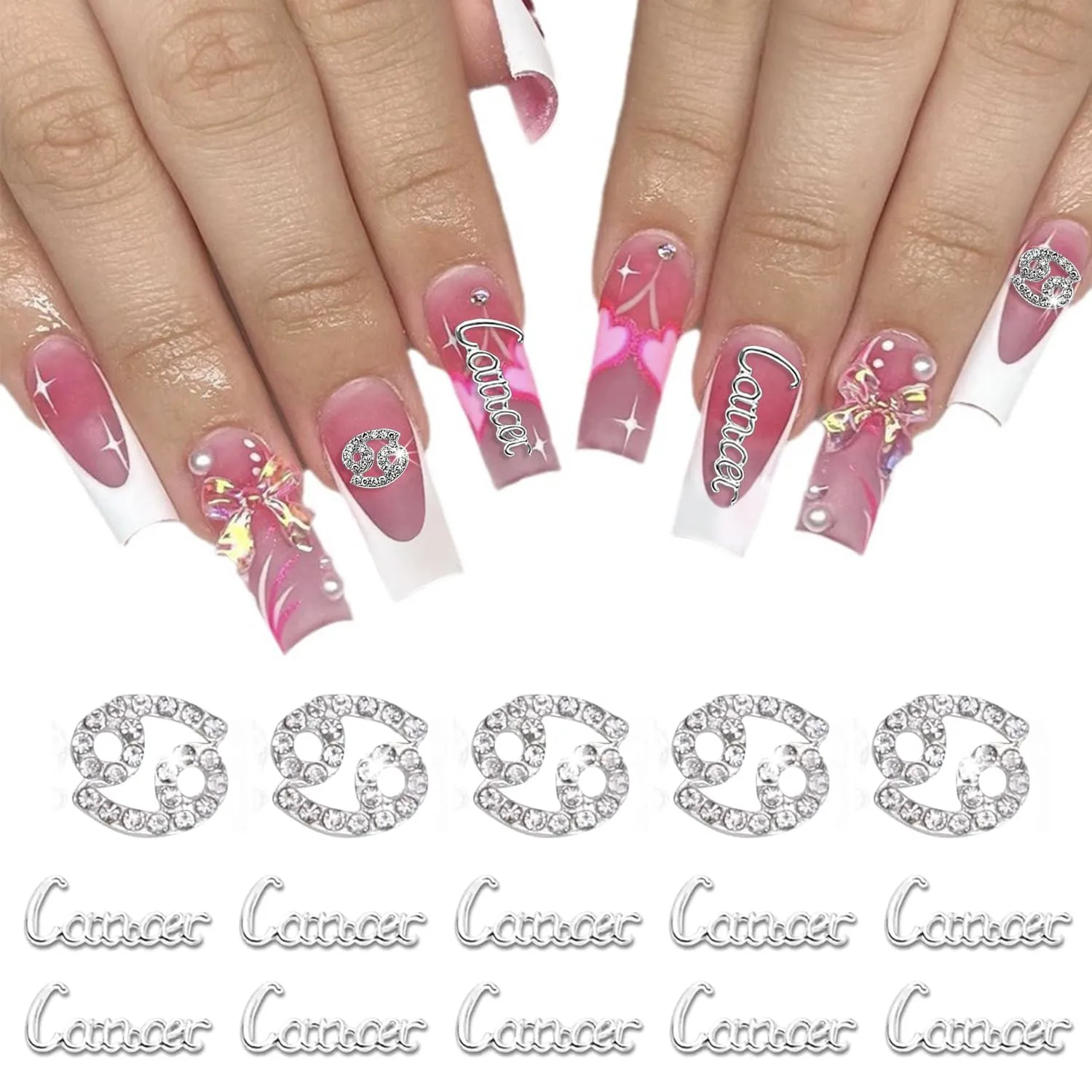 15pcs 3D Silver Cancer Nail Charms 5pcs Zodiac Signs and 10pcs Zodiac Letter Nail Studs Rhinestones Crystal Alloy Twelve Constellation Charms for DIY Crafts Jewelry Decoration Nail Supplies
