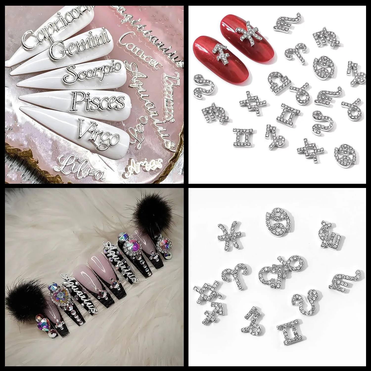 15pcs 3D Silver Cancer Nail Charms 5pcs Zodiac Signs and 10pcs Zodiac Letter Nail Studs Rhinestones Crystal Alloy Twelve Constellation Charms for DIY Crafts Jewelry Decoration Nail Supplies