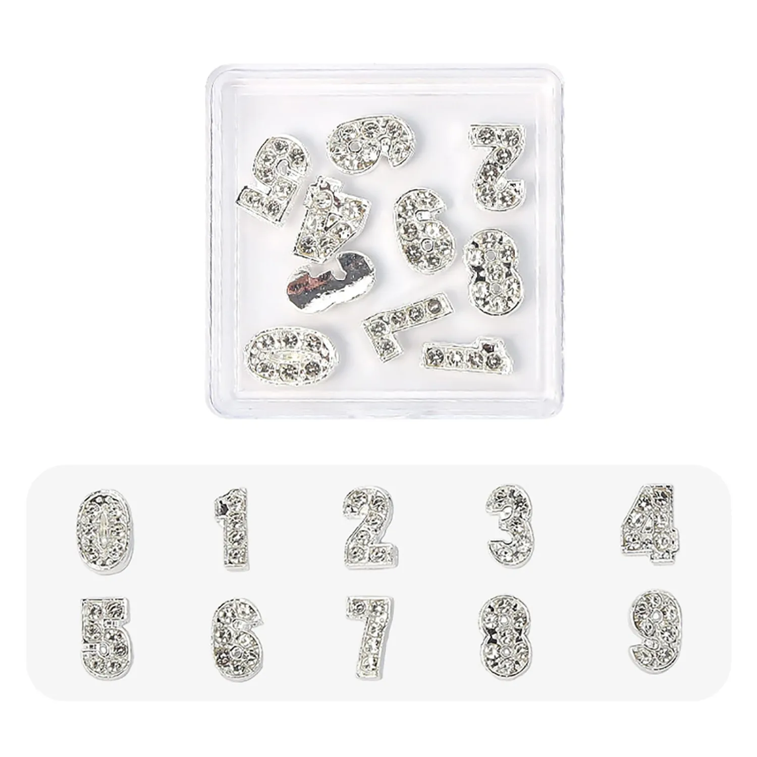 10Pcs Silver Number Nail Charms for Nail Art (0-9), 3D Silver Charms for Nails, Metal Number Nail Art Studs for Acrylic Nails, 3D Nail Decorations Rhinestones Gems for DIY Manicure Accessories