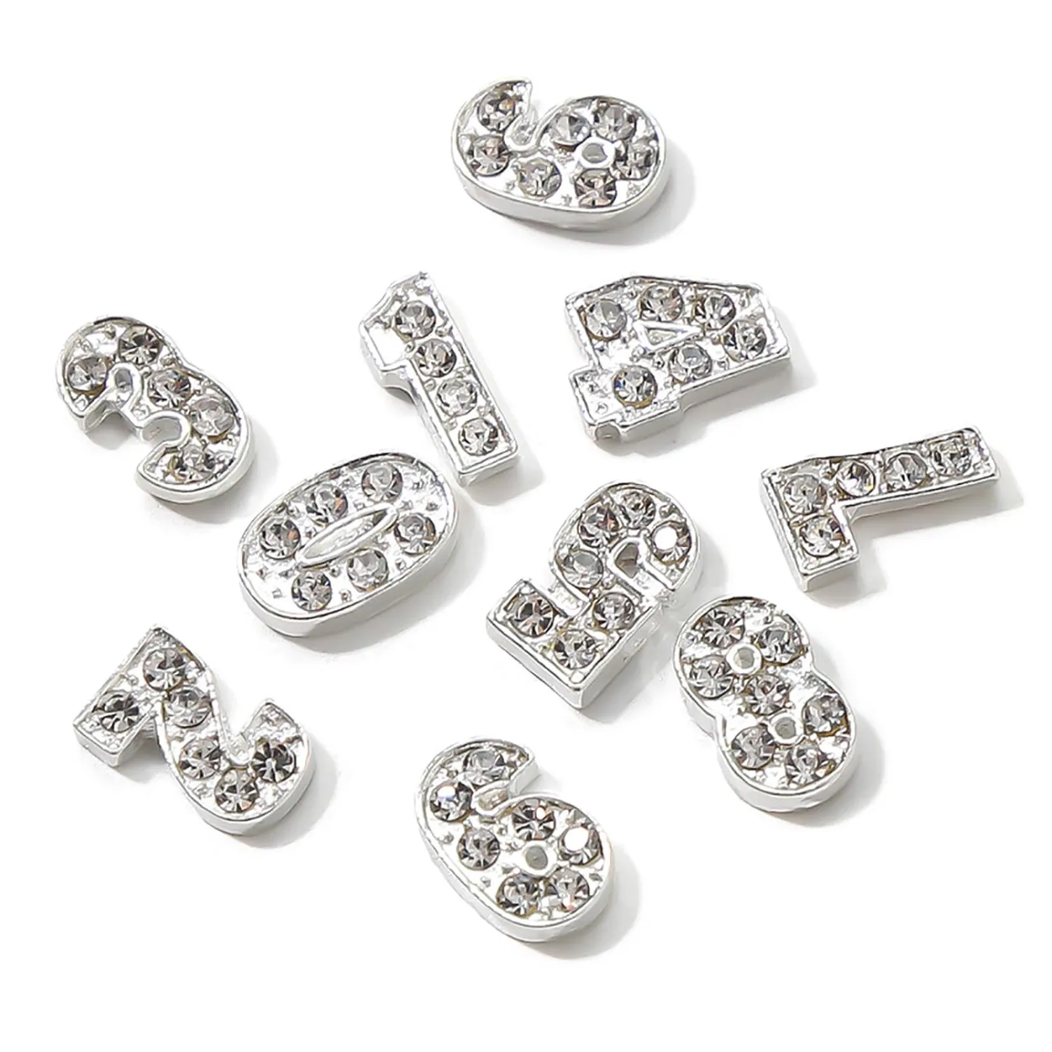 10Pcs Silver Number Nail Charms for Nail Art (0-9), 3D Silver Charms for Nails, Metal Number Nail Art Studs for Acrylic Nails, 3D Nail Decorations Rhinestones Gems for DIY Manicure Accessories