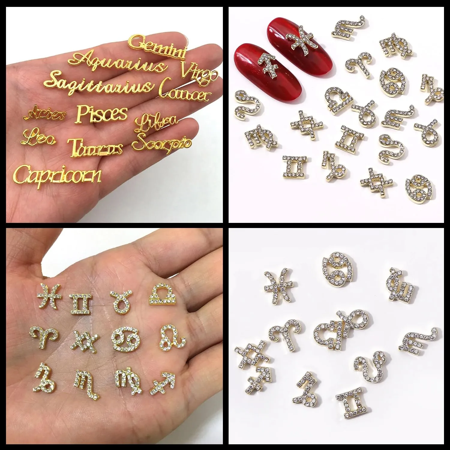 15pcs 3D Gold Aries Charms, 5pcs Zodiac Signs, 10pcs Zodiac Letter Studs, Rhinestones Crystal Alloy Twelve Constellation for DIY Crafts, Jewelry Decoration, Nail Supplies