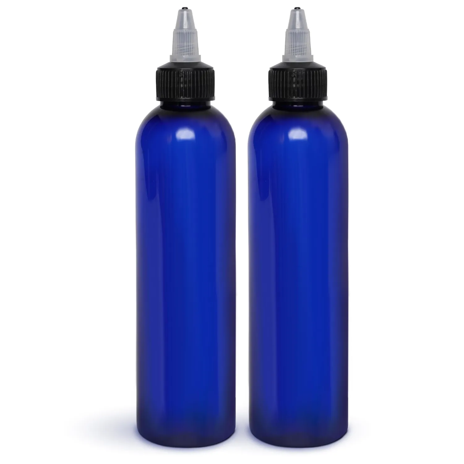BRIGHTFROM Twist Top Applicator Bottles, 8 OZ, Squeeze Empty Plastic Bottles, Black Nozzle, BPA-Free, PET, Refillable, Open/Close Nozzle - Multi Purpose (Blue)