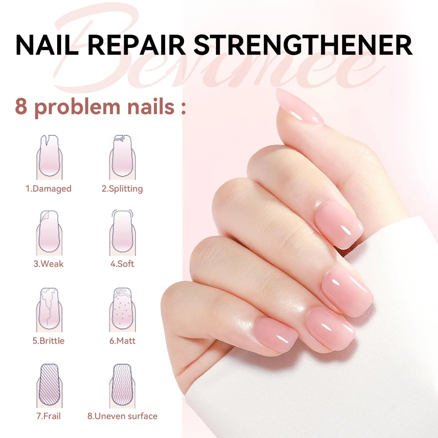 Nail Strengthener Quick Dry Nail Polish, Natural Nails Hardener Extra Strong and Growth Nude Nail Repair Strengthening Polish for Weak and Damaged Nails 12ML