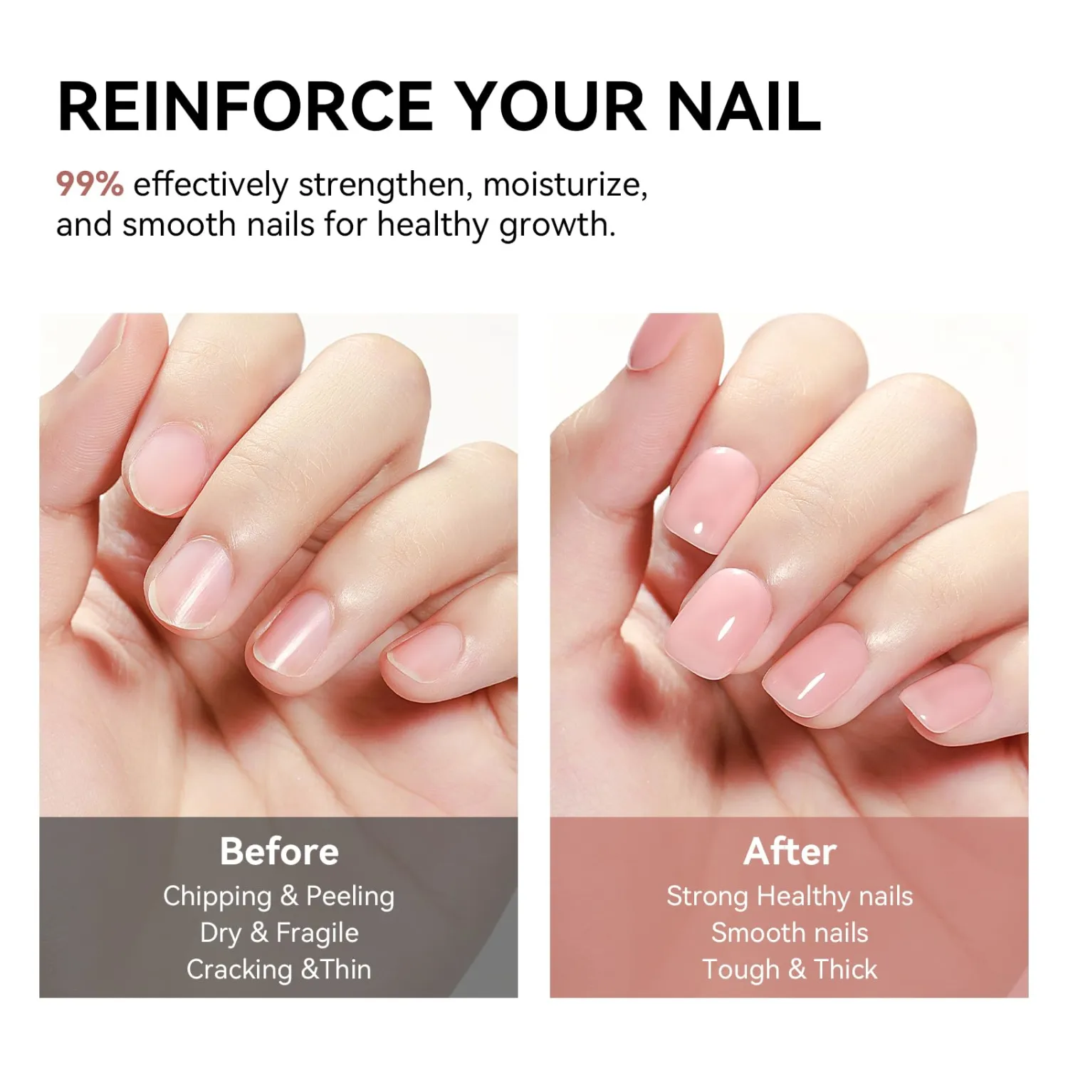 Nail Strengthener Quick Dry Nail Polish, Natural Nails Hardener Extra Strong and Growth Nude Nail Repair Strengthening Polish for Weak and Damaged Nails 12ML