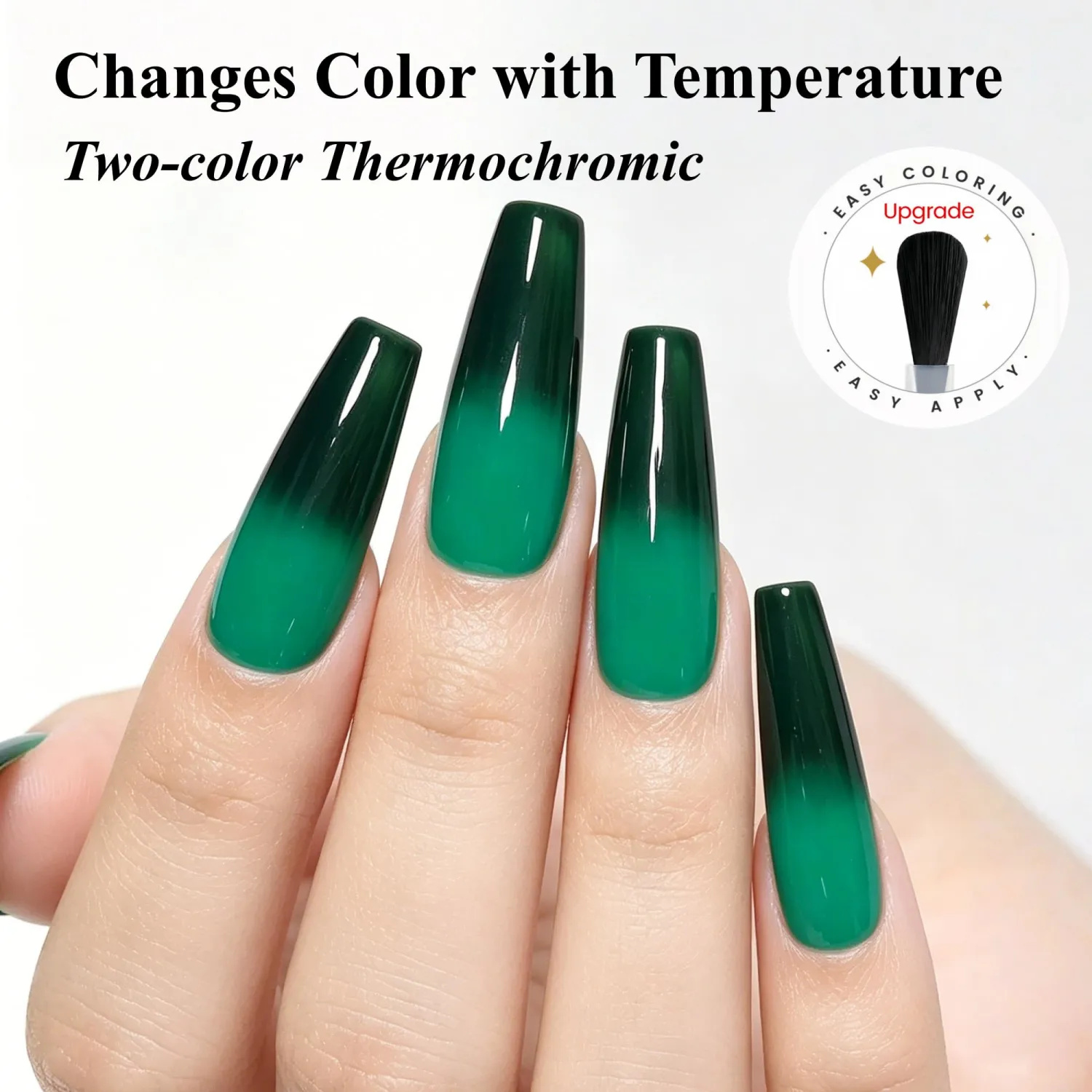 YTD Likomey Thermal Color Changing Gel Nail Polish Set,Dual-Tone Bright Green to Dark Green Iridescent Flakes Mood Temperature Ombre Gradient UV Nail Gel, 2 Pcs 0.5 Fl Oz