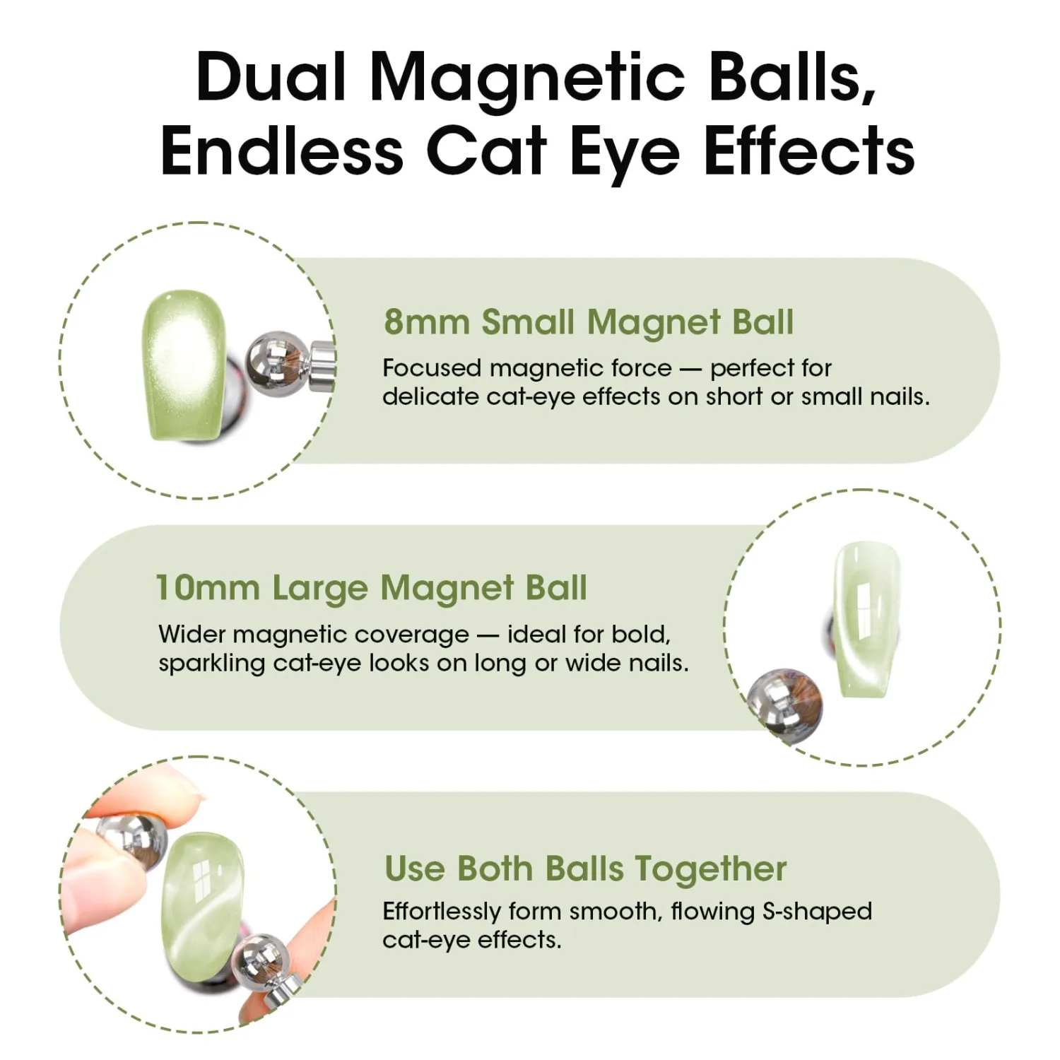 Gellen Green Double-Ended Cateye Magnet for Nails – Dual Cat Eye Nail Magnet Tool with Wide & Narrow Tips, Strong Magnetic Stick for Cat Eye Gel Polish Nail Art DIY Salon Use