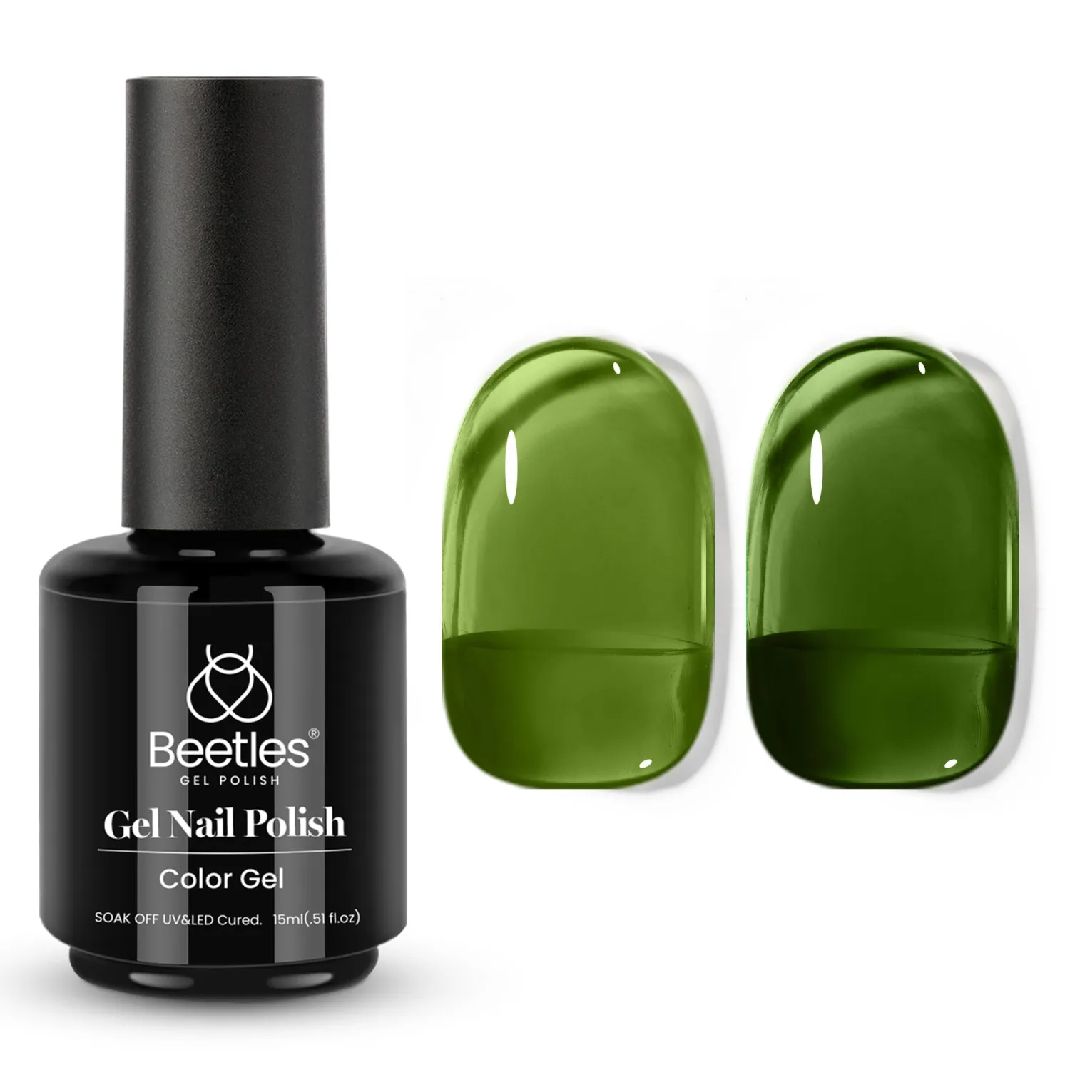 Beetles Green Gel Nail Polish - 15ml Olive Green Natural Jelly Gel Polish Color Sheer Translucent Effect Soak Off UV Nail Art DIY Manicure Gift for Women