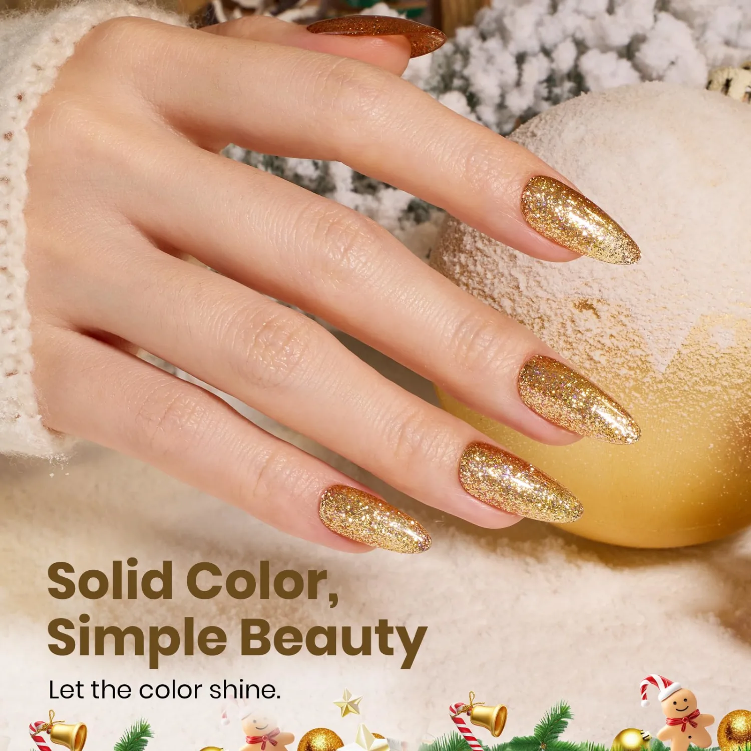 Beetles Gold Gel Nail Polish – Starlit Gold Sparkling Glitter Reflective Purple Gel Polish 15ml UV/LED Soak Off Long Lasting Nail Art Home DIY Salon