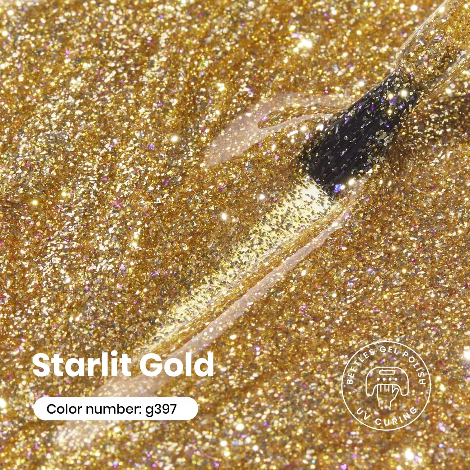 Beetles Gold Gel Nail Polish – Starlit Gold Sparkling Glitter Reflective Purple Gel Polish 15ml UV/LED Soak Off Long Lasting Nail Art Home DIY Salon