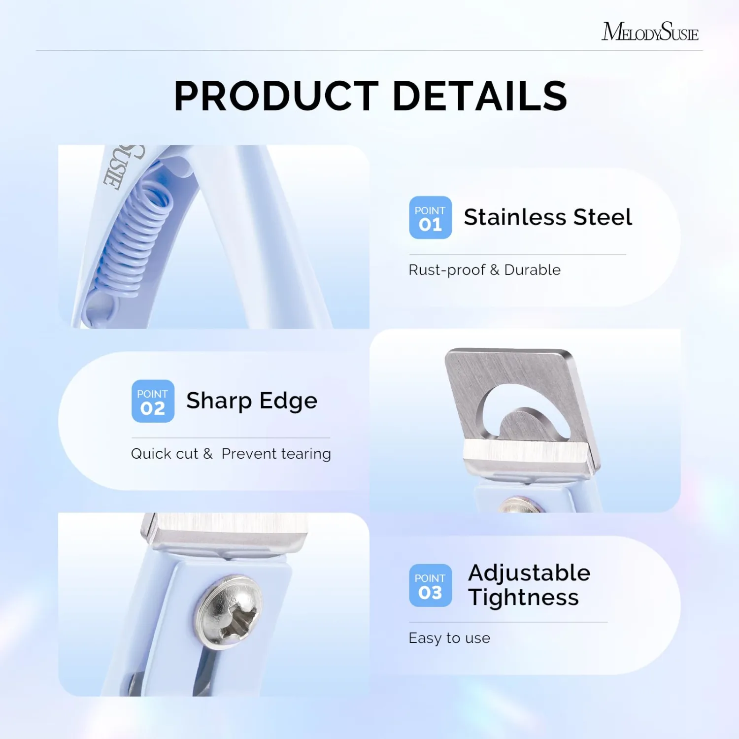 MelodySusie Acrylic Nail Clippers, Nail Clippers Cutters for Acrylic Nails Fake Nail Tips, Adjustable Stainless Nail Trimmer, Manicure Tool for Salon Home Nail Art, Blue