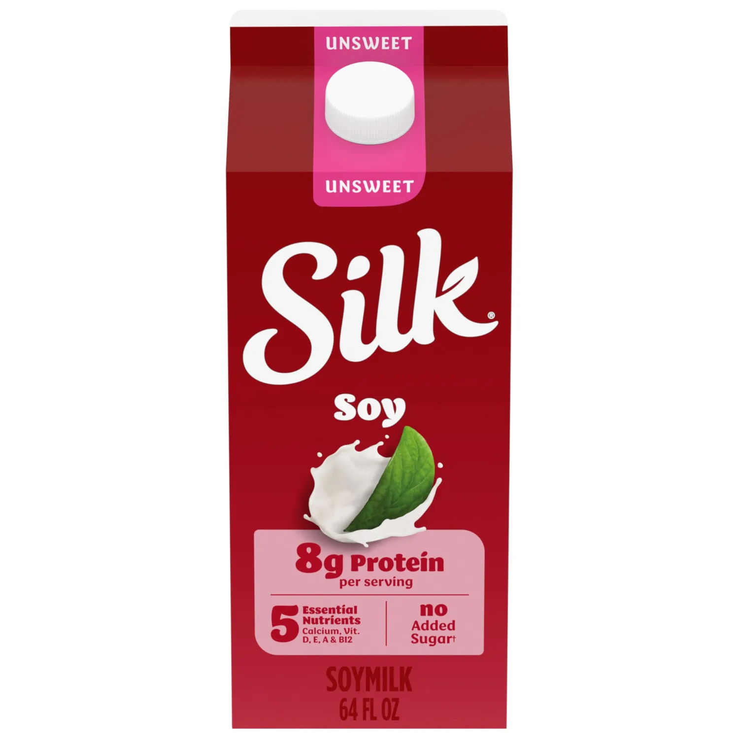 Silk Soy Milk, Unsweet, Dairy Free, Gluten Free, Delicious Vegan Plant Based Milk with No Added Sugar and 5 Essential Nutrients, 64 fl oz Half Gallon