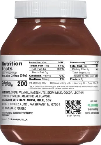Nutella Hazelnut Spread with Cocoa, Creamy Hazelnut Spread, Breakfast Favorite, 35.3 oz Jar (Pack of 2)