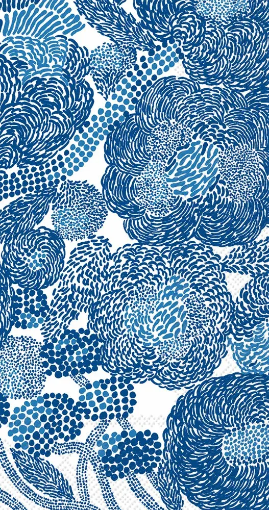 IHR Ideal Home Range Dinner Napkins Marimekko Disposable 3-Ply Paper Hand Towels, 8.5" x 4.5", Mynsteri Cream Blue, 16-Count
