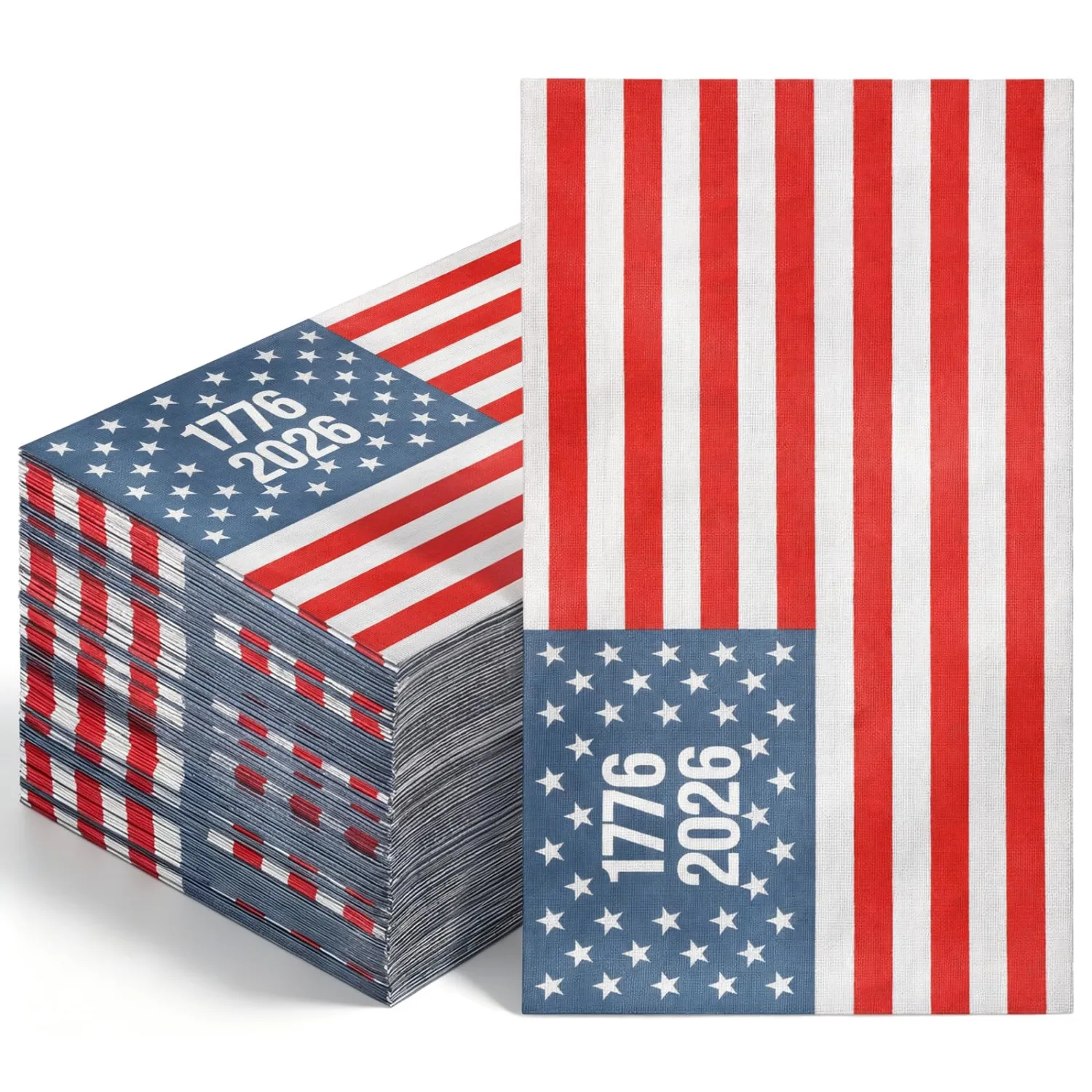 Funrous 50 Pcs 250 Year Anniversary Napkins Rustic American Flag Disposable Napkins 1776-2026 250th Birthday Patriotic Hand Towel for 4th of July Independence Day Party Supplies (Retro)