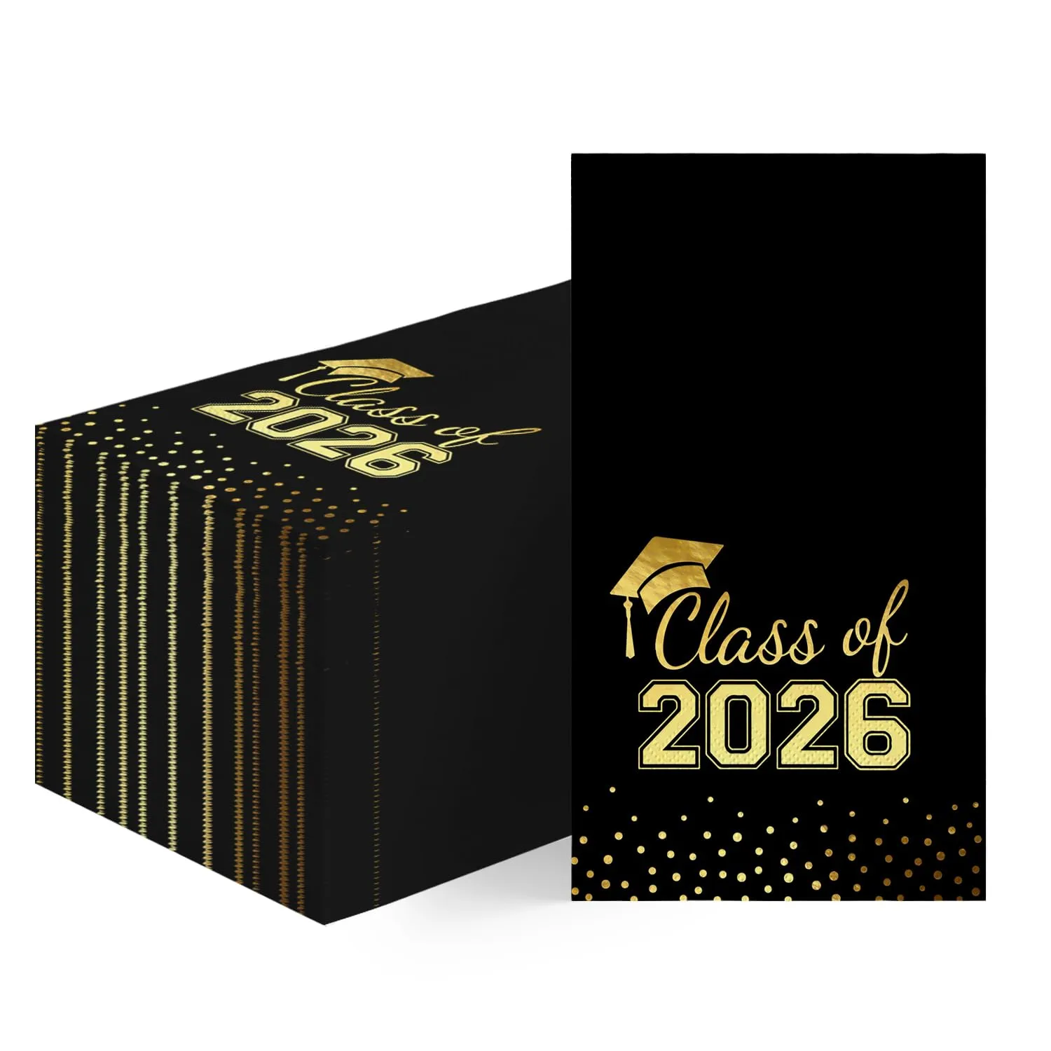Horaldaily 50 Class of 2026 Graduation Disposable Paper Decorative Guest Napkins, Black and Gold Foil dots, College High School Grad Celebration Hand Towel for Party Dinner Kitchen Bathroom