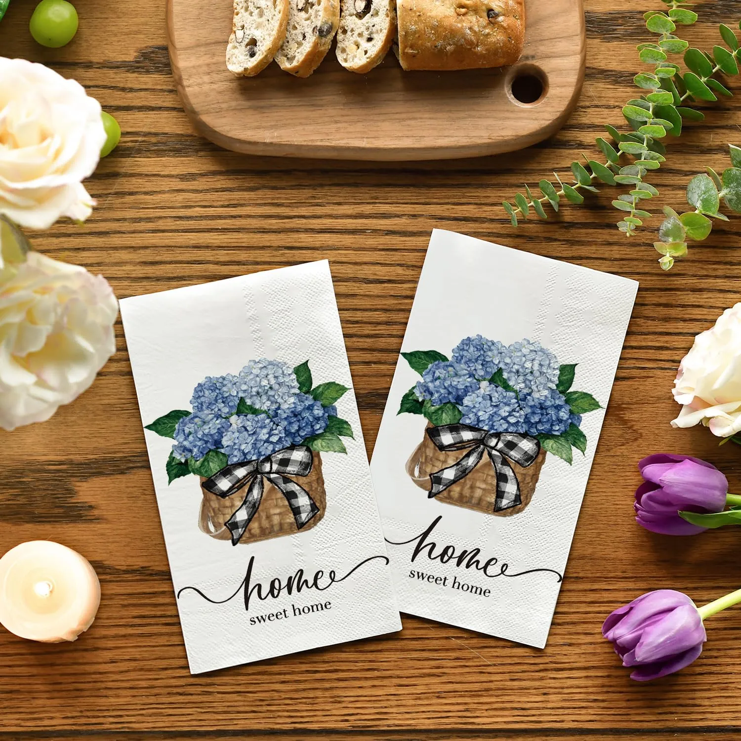 Horaldaily 50 Disposable Paper Decorative Guest Napkins, Blue Hydrangea Bouquet Sweet Home Hand Towel for Party Lunch Dinner Kitchen Bathroom
