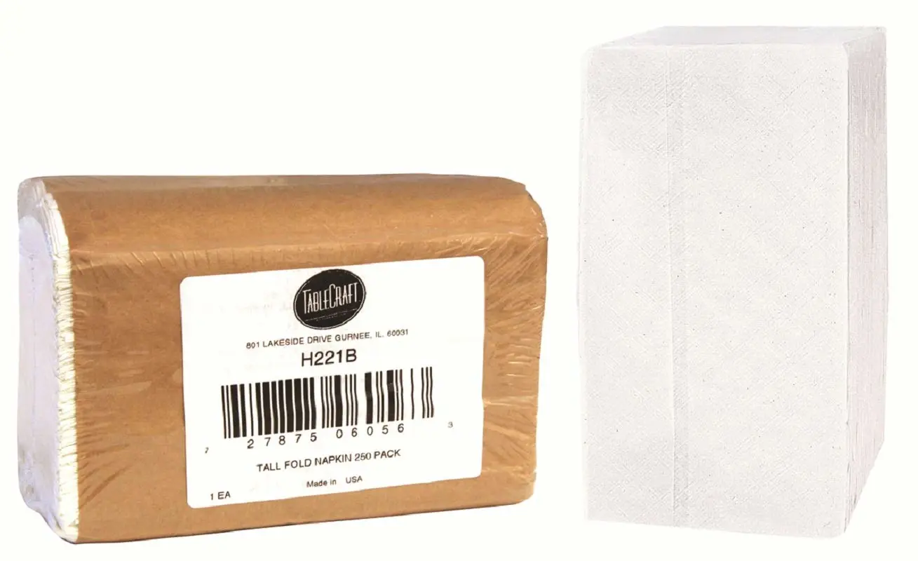 Tablecraft Tall Fold Paper Napkin Refill, 7 1/2 by 13 1/2 inch, 250 Count, White