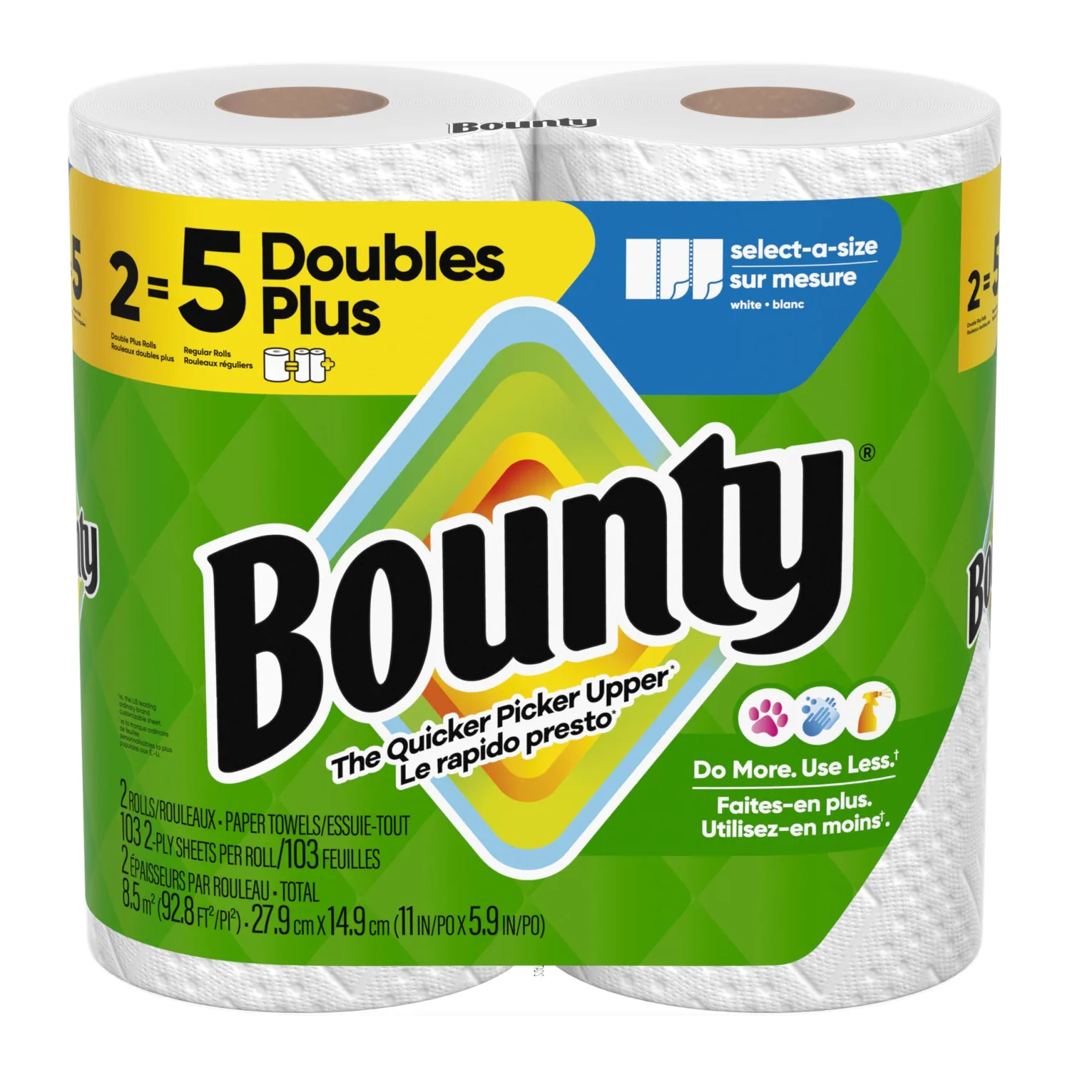 Bounty, Paper Towels Select-A-Size White 2-Ply Double Plus Rolls, 2 Count