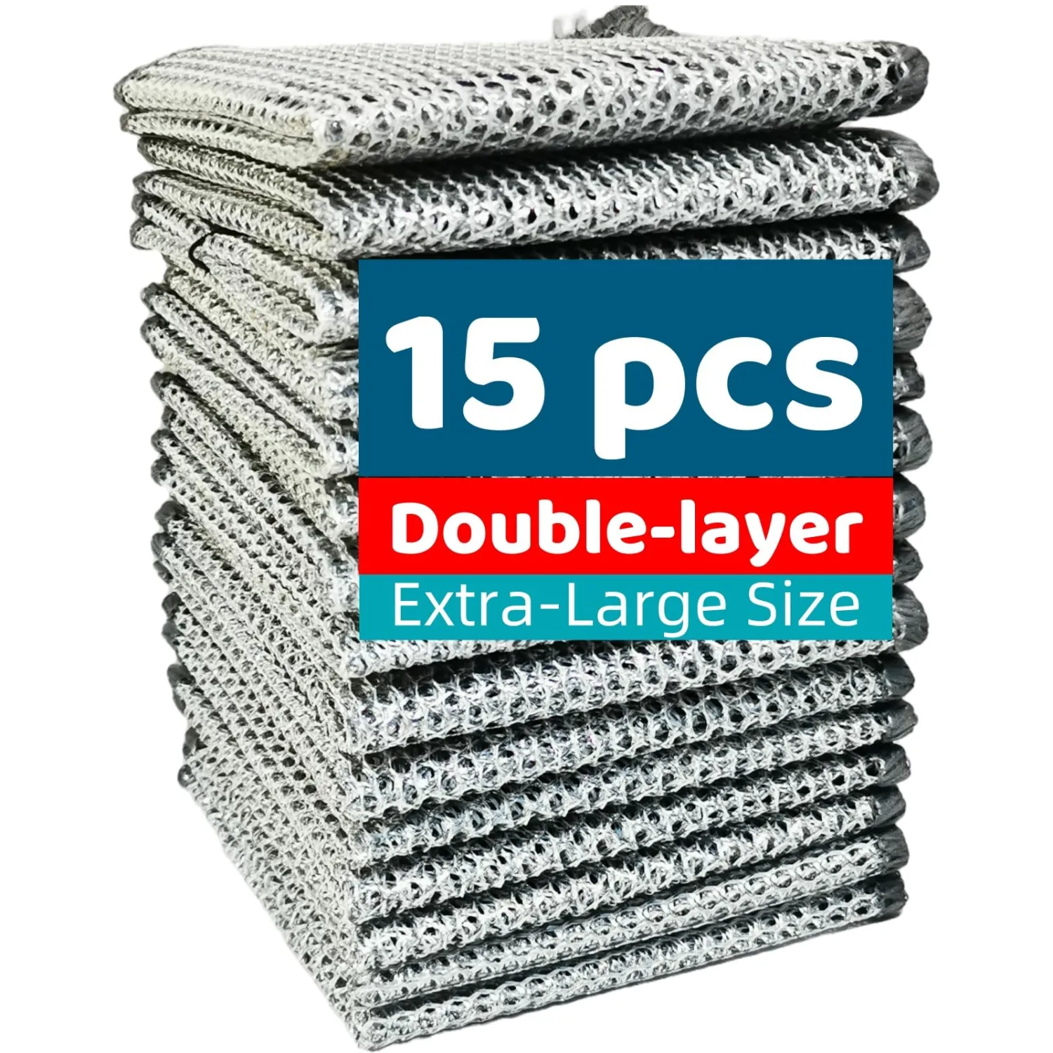 Extra-Large Size Multipurpose Wire Dishwashing Rag,Non Scratch Wire Dishcloth, Reusable Steel Wool Scrubber,Non-Scratch,Quick-Drying,Multi-Purpose for Kitchen,Bathroom Cleaning (15)