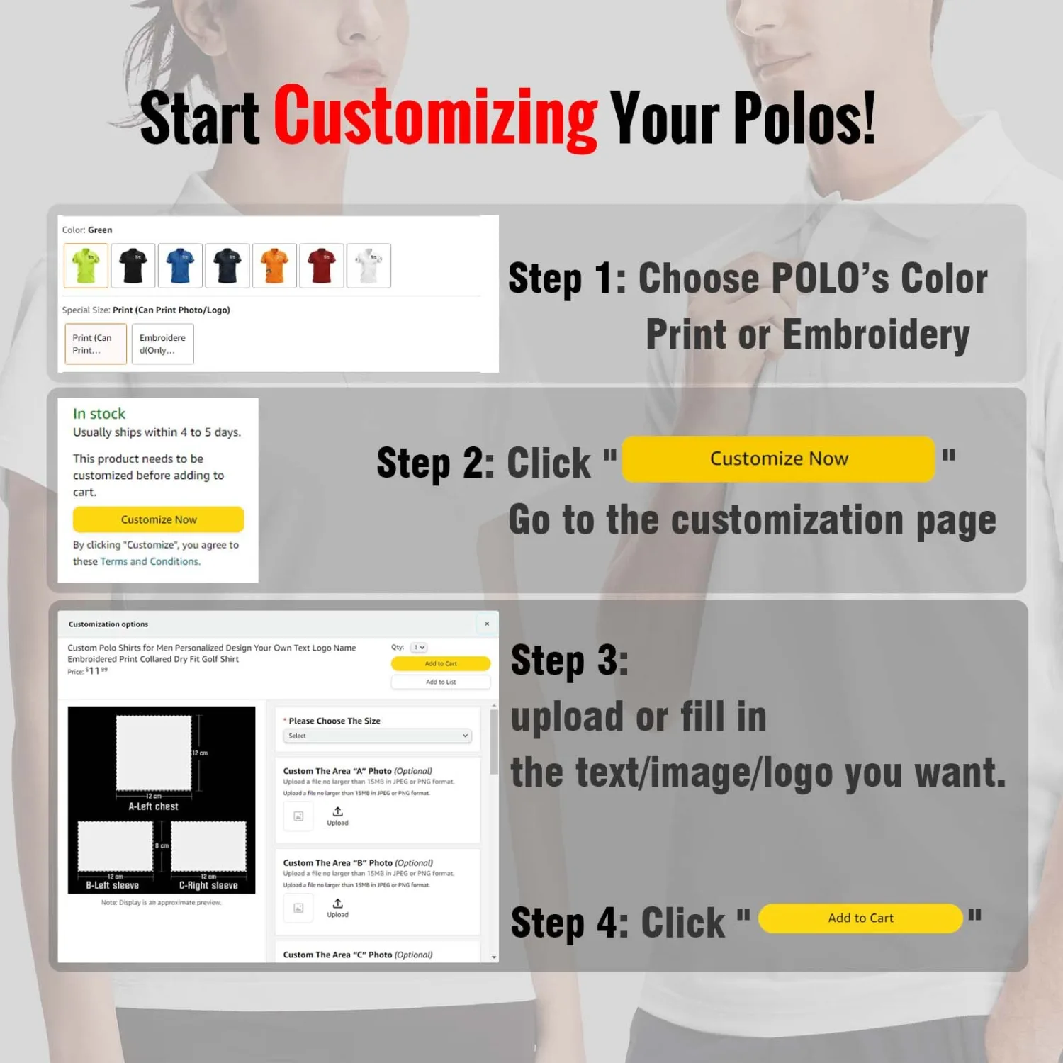 Custom Polo Shirts for Men Personalized Polo Shirt Print Design Your Own Text Logo Name T-Shirts