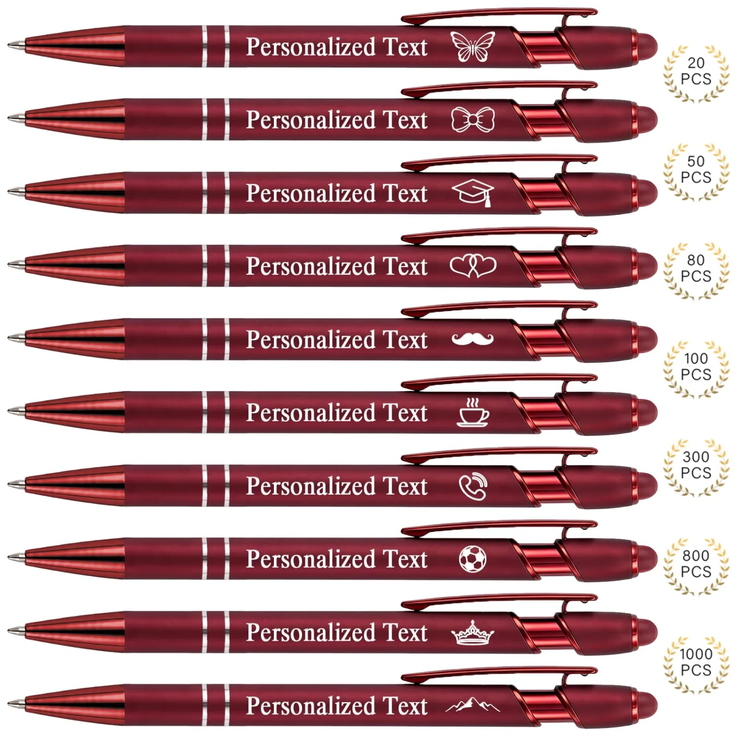 WNNNS Bulk Custom Pens Personalized with Name & Logo, Engraved Birthday Pens with Stylus Tip, Colorful Ballpoint with Stylus Tips, Bulk for Corporate, Events, Business Gifts.