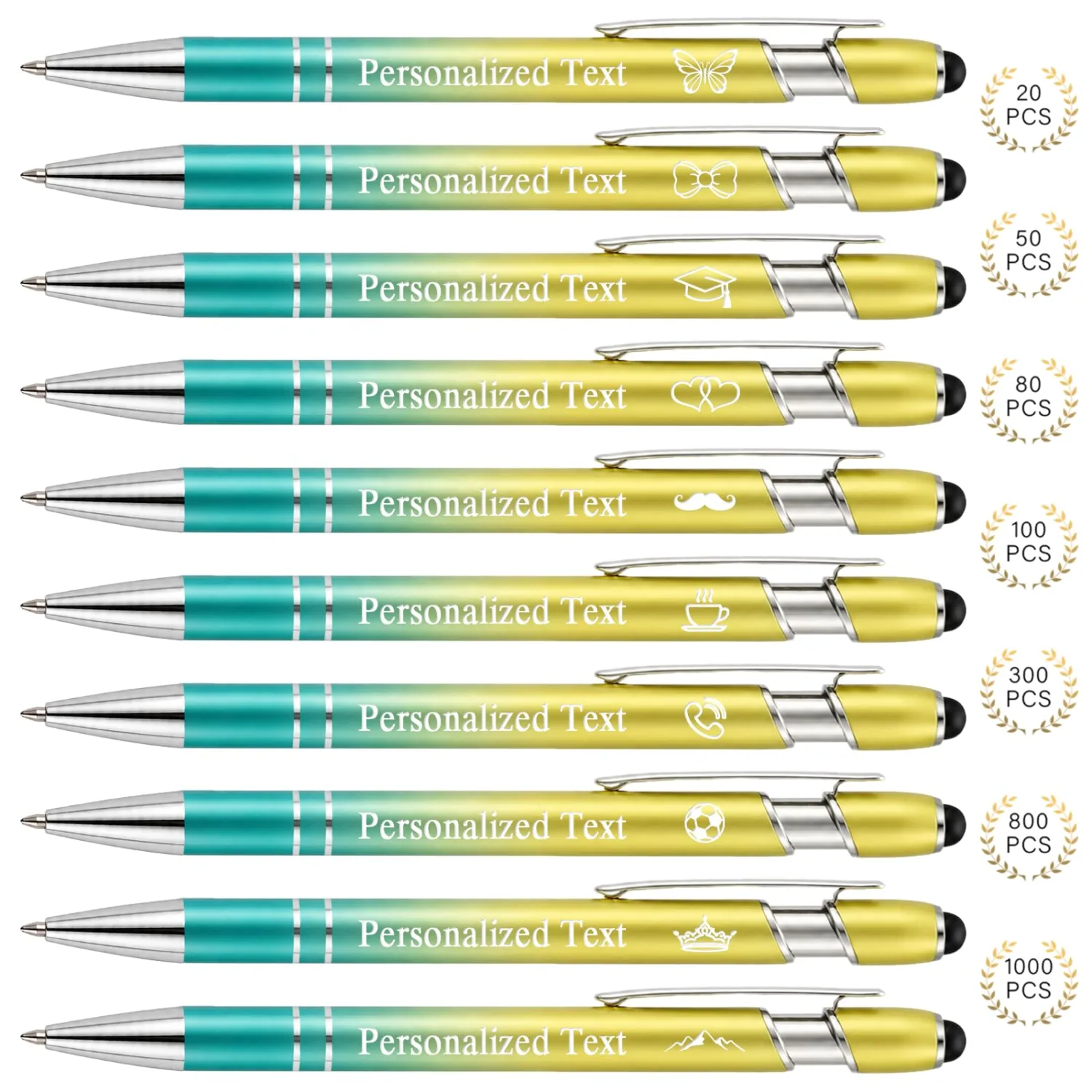 WNNNS Bulk Custom Pens Personalized with Name & Logo, Engraved Ink Pens with Stylus Tip, Black Ballpoint with Gift Box, Personalized 50th/60th/70th/80th/90th/100th Birthday for Men, Women.