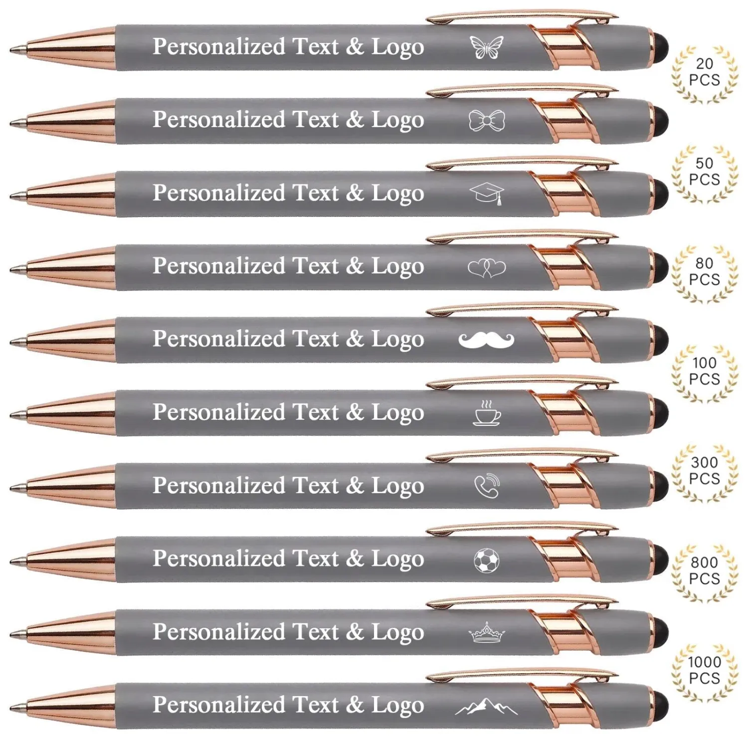 WNNNS Bulk Custom Pens Personalized with Name & Logo, Personalized Business Pens for Promotion, Custom Bulk Black Ink Ballpoint with Stylus Tips, Gifts for Business Employees Office Supplies.
