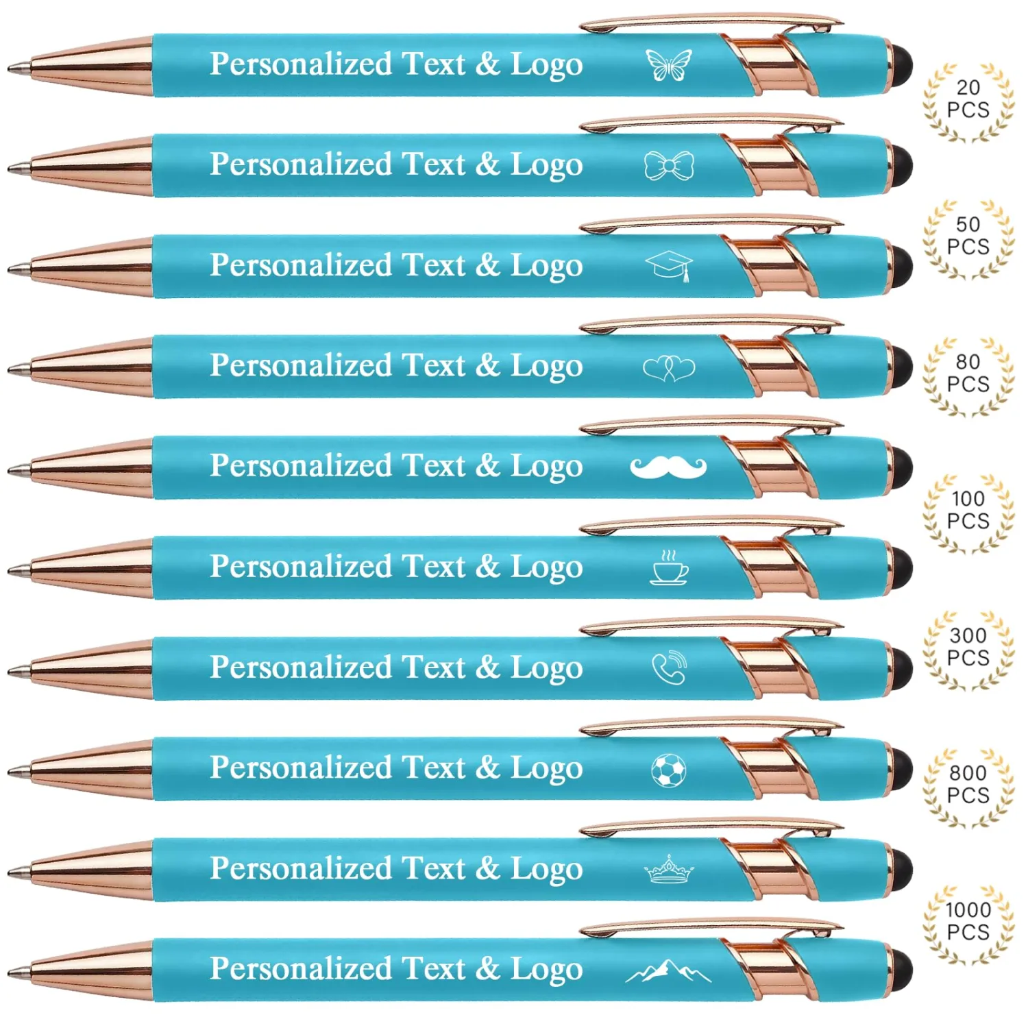 WNNNS Bulk Customized Pens Personalized with Name & Logo, Custom Business Pens for Promotion, Custom Bulk Black Ink Ballpoint with Stylus Tips, Gifts for Business Employees Office Supplies.