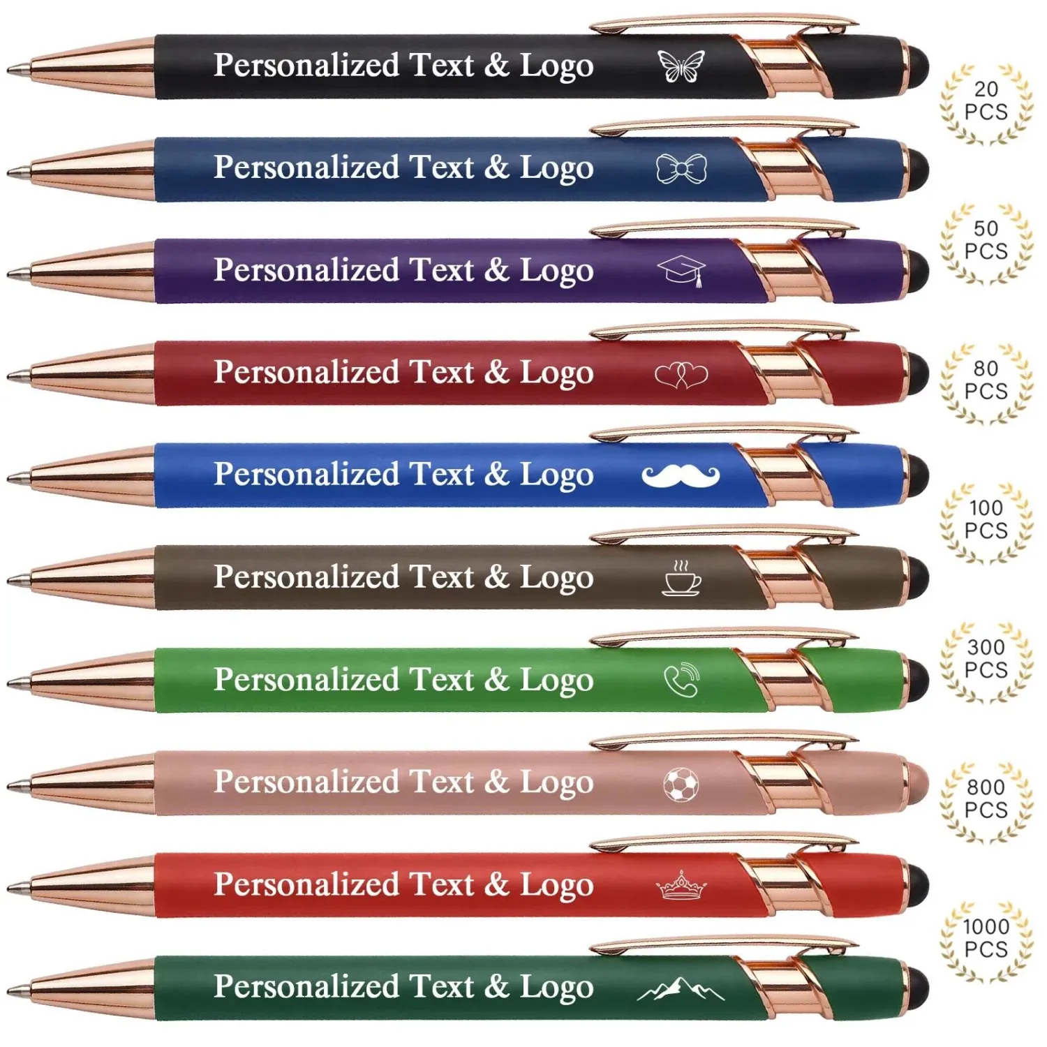 WNNNS Bulk Custom Pens Personalized with Name & Logo, Engraved Birthday Pens with Stylus Tip, Black Ink Ballpoint with Stylus Tips, Personalized 50th/60th/70th/80th/90th/100th Birthday for Men, Women.