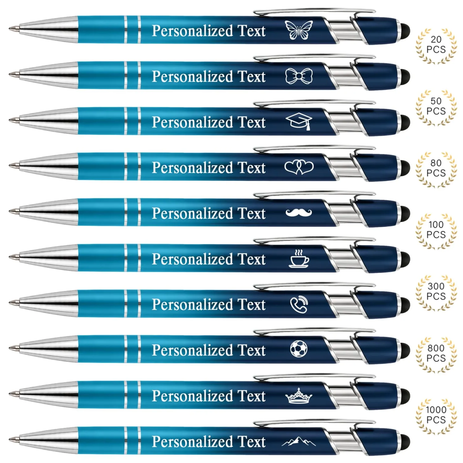 WNNNS Bulk Custom Pens Personalized with Name & Logo, Engraved Birthday Pens with Stylus Tip, Colorful Ballpoint with Stylus Tips, Options for Corporate Gatherings, Events & Business Gifts.