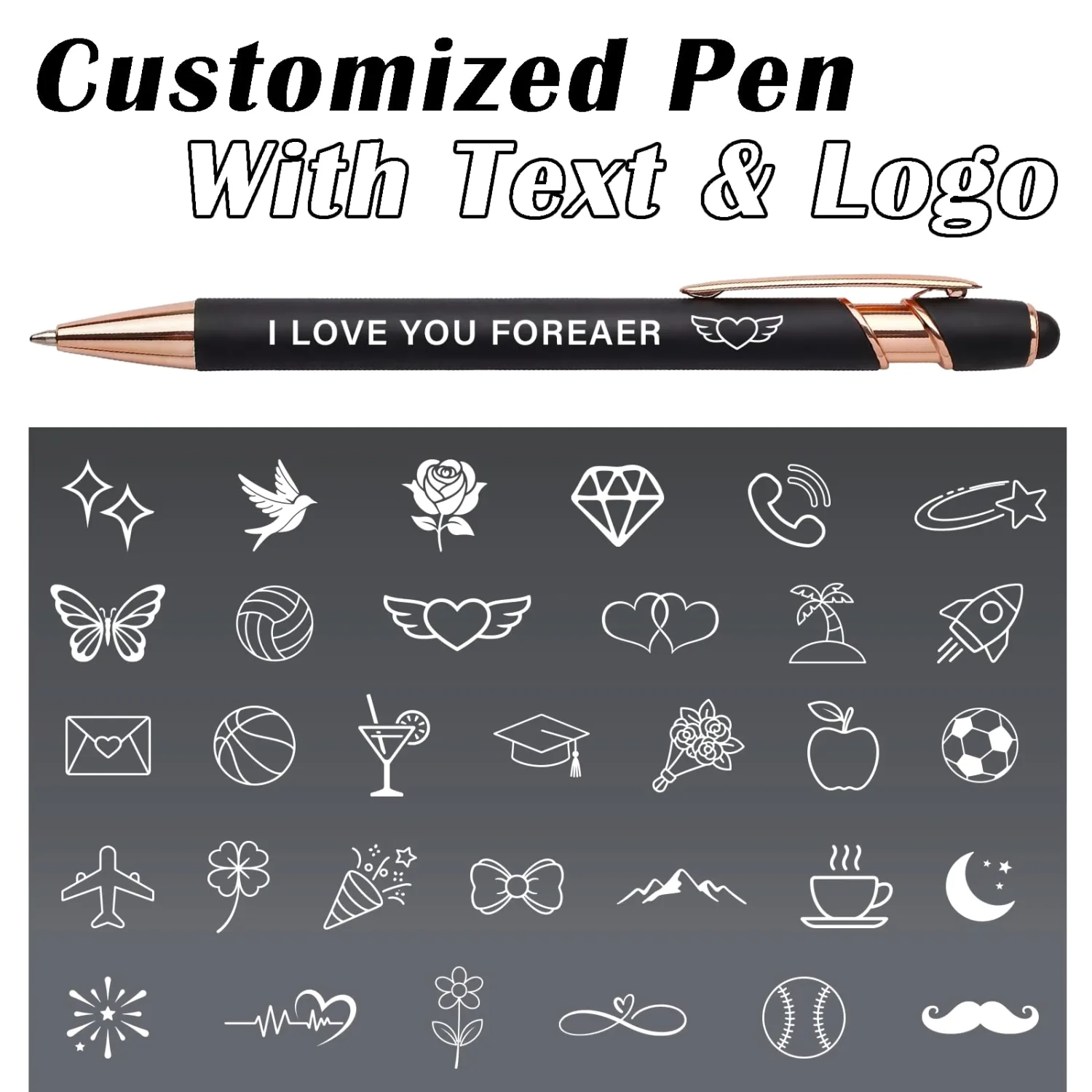 WNNNS Bulk Custom Pens Personalized with Name & Logo, Engraved Birthday Pens with Stylus Tip, Colorful Ballpoint with Stylus Tips, Options for Corporate Gatherings, Events & Business Gifts.