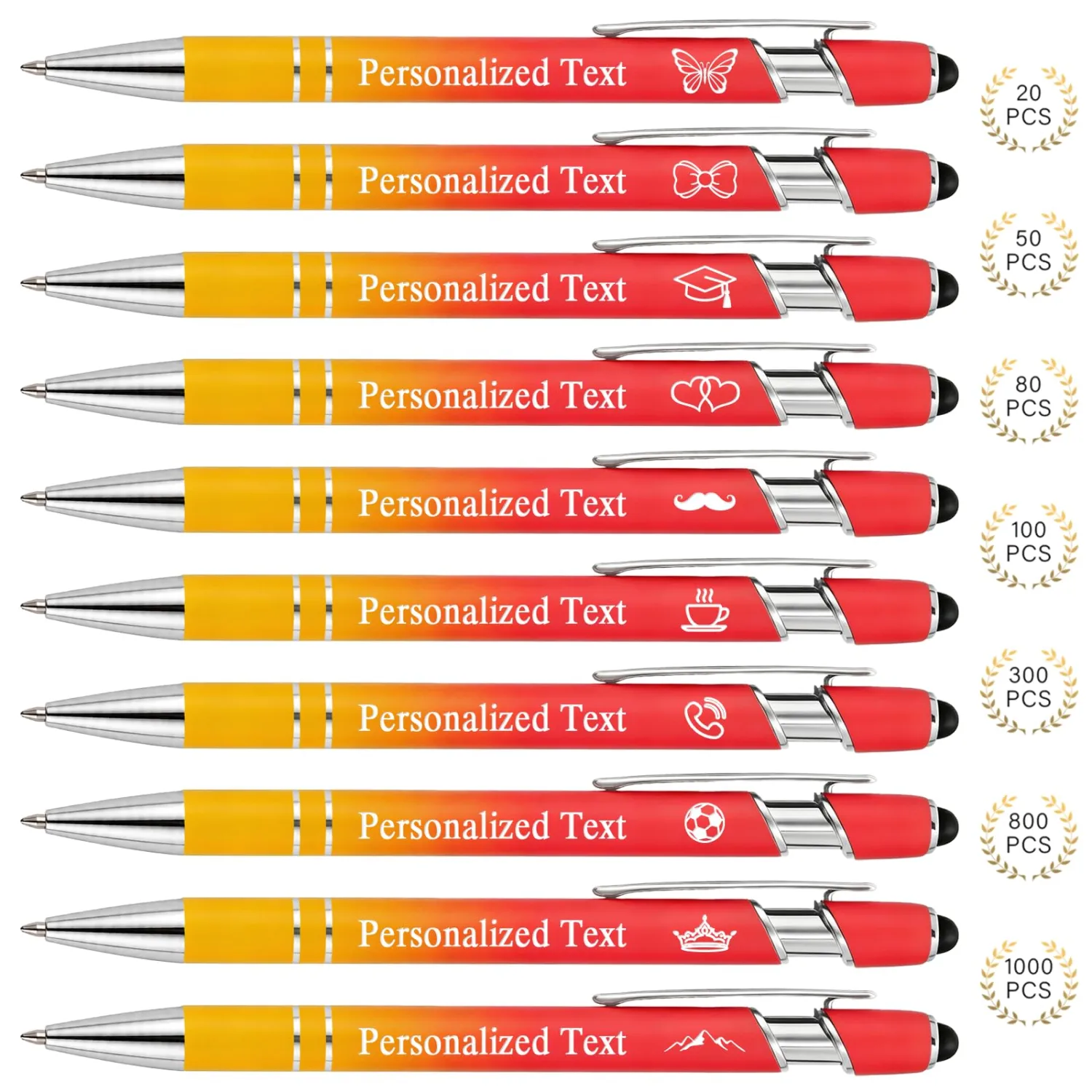 WNNNS Bulk Custom Pens Personalized with Name & Logo, Engraved Birthday Pens with Stylus Tip, Colorful Ballpoint with Stylus Tips, Personalized Birthday Gifts for Men, Women.