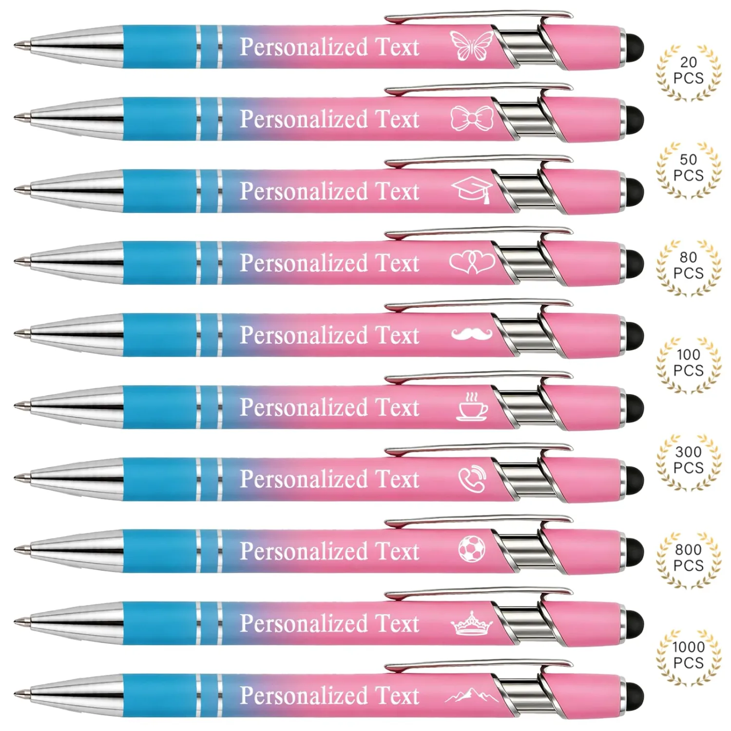 WNNNS Bulk Custom Pens Personalized with Name & Logo, Engraved Promotional Pens with Stylus Tip, Colorful Retractable Ballpoint with Stylus Tips, Personalized Birthday Gifts for Men, Women.
