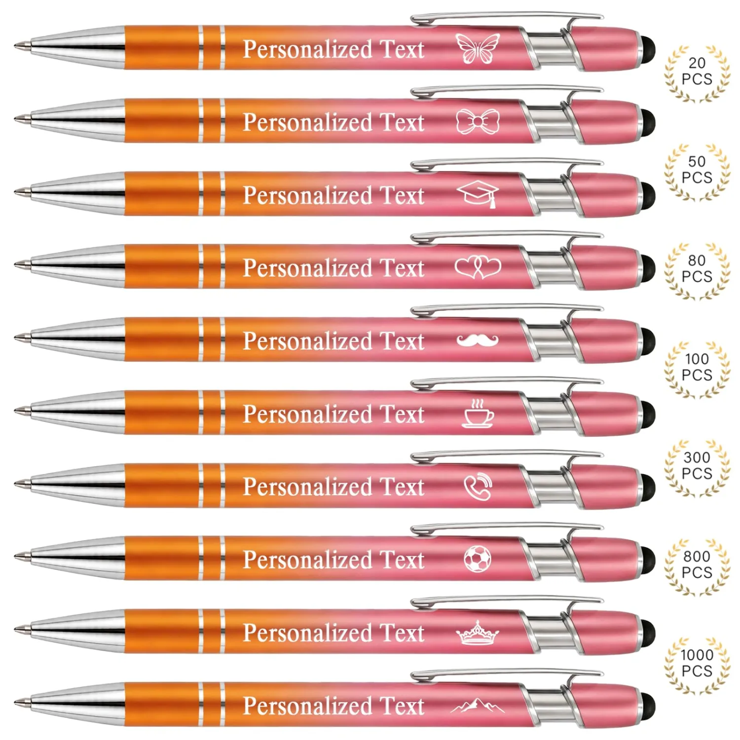 WNNNS Bulk Custom Pens Personalized with Name & Logo, Engraved Birthday Pens with Stylus Tip, Colorful Ballpoint with Stylus Tips, Inspirational Gifts for Women Coworkers Office Supplies Black Ink.
