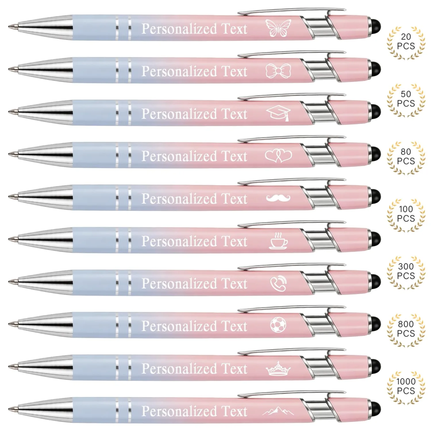 WNNNS Bulk Custom Pens Personalized with Name & Logo, Engraved Birthday Pens with Stylus Tip, Colorful Ballpoint with Stylus Tips, Personalized Corporate Gifts for Men, Women Coworkers.