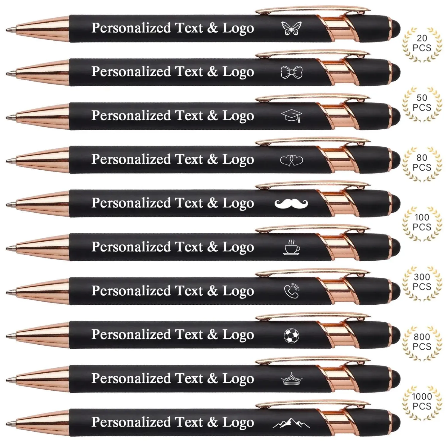 WNNNS Bulk Custom Pens Personalized with Name & Logo, Customized Engraved Pens, Black Ink Ballpoint with Stylus Tips, Office Employee Graduation Teacher Appreciation Gifts.