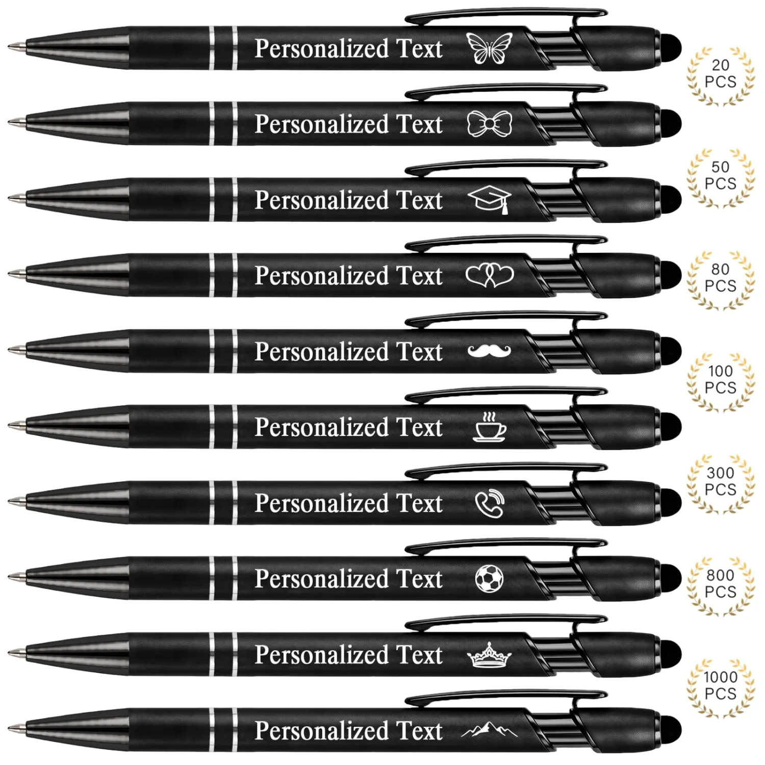 WNNNS Bulk Custom Pens Personalized with Name & Logo, Engraved Birthday Pens with Stylus Tip, Colorful Ballpoint with Stylus Tips, Personalized Corporate Gifts for Men, Women Coworkers.
