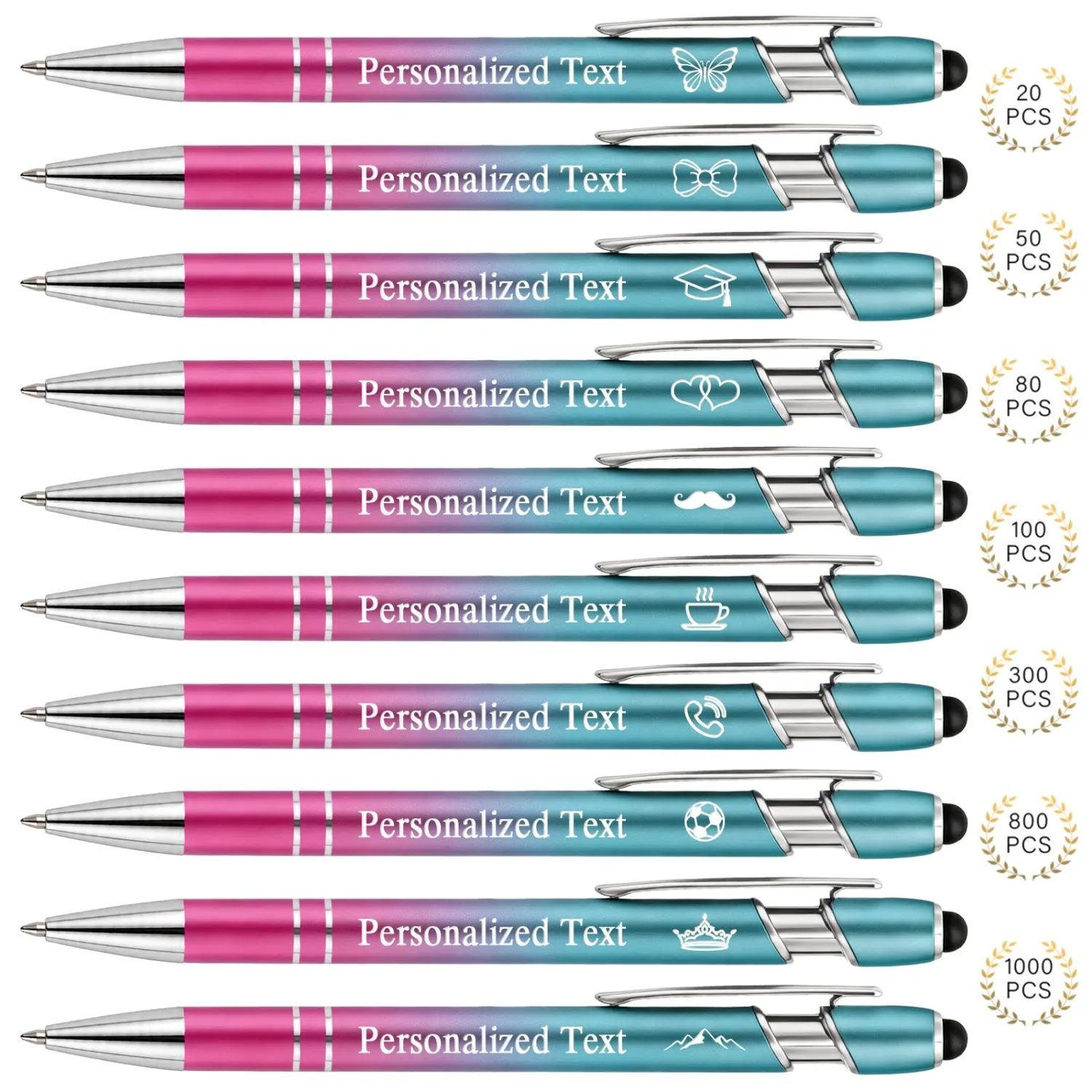 WNNNS Bulk Custom Pens Personalized with Name & Logo, Colorful Ink Ballpoint with Stylus Tips, Personalized 50th/60th/70th/80th/90th/100th Birthday Gifts for Men, Women.