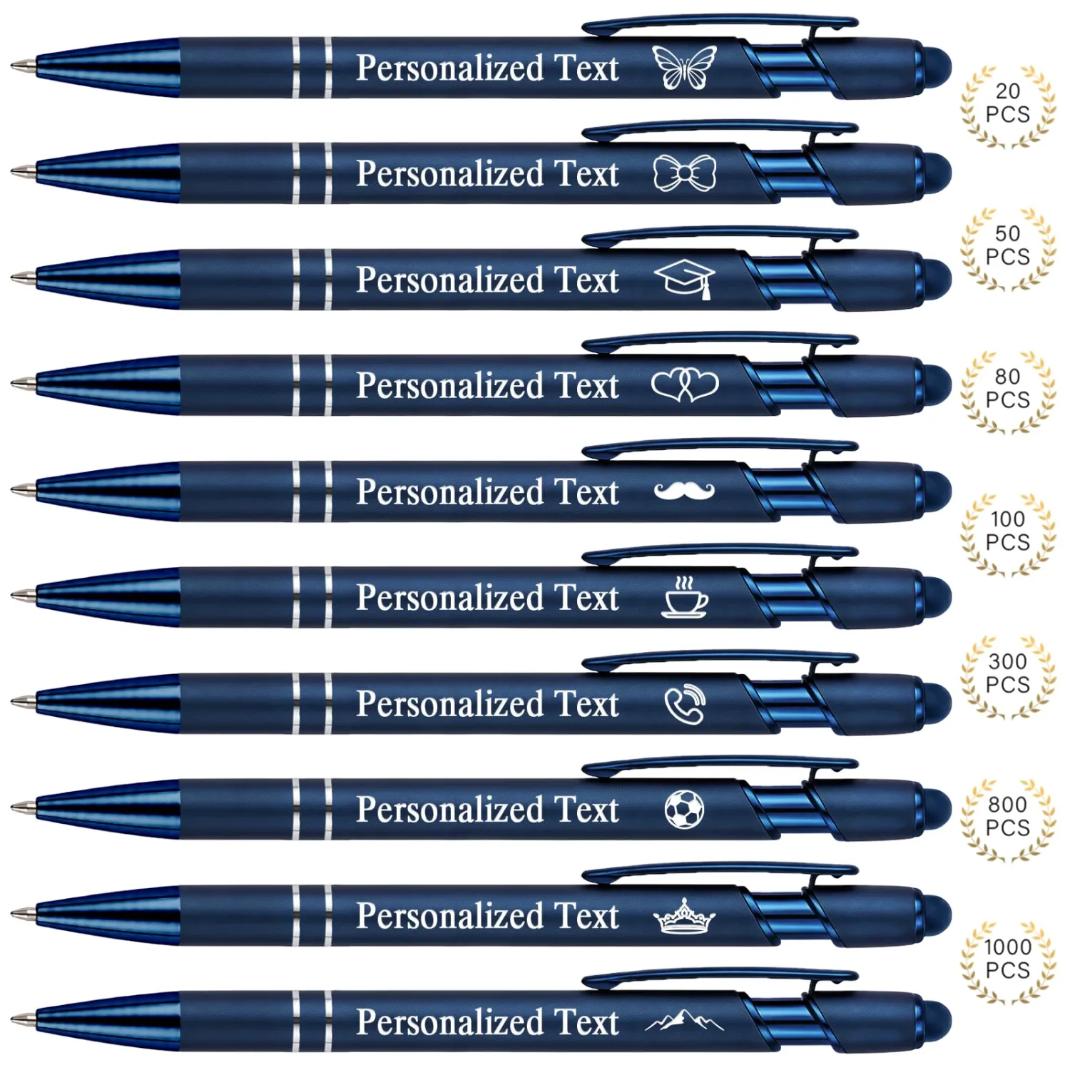 WNNNS Bulk Custom Pens Personalized with Name & Logo, Engraved Ink Pens with Stylus Tip, Black Ballpoint with Gift Box, Personalized 50th/60th/70th/80th/90th/100th Birthday for Men, Women.