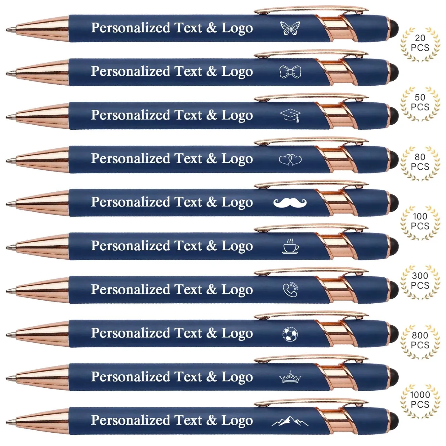 WNNNS Bulk Custom Pens with Text & Logo, Personalized Black Ink Engraved Ballpoint with Stylus Tips, Class of 2026 Bulk Graduation Gifts for Graduate,Teacher, Graduation Party.