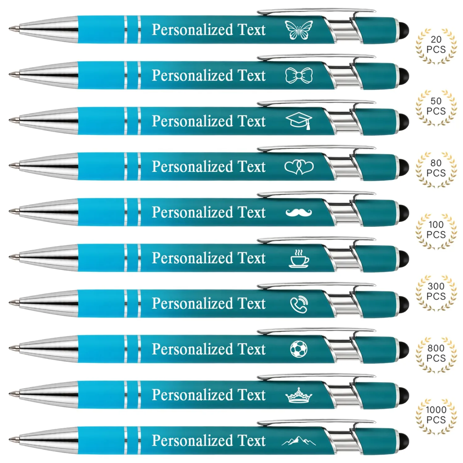 WNNNS Bulk Custom Pens Personalized with Name & Logo, Engraved Birthday Pens with Stylus Tip, Colorful Ballpoint with Stylus Tips, Bulk for Corporate, Events, Business Gifts.